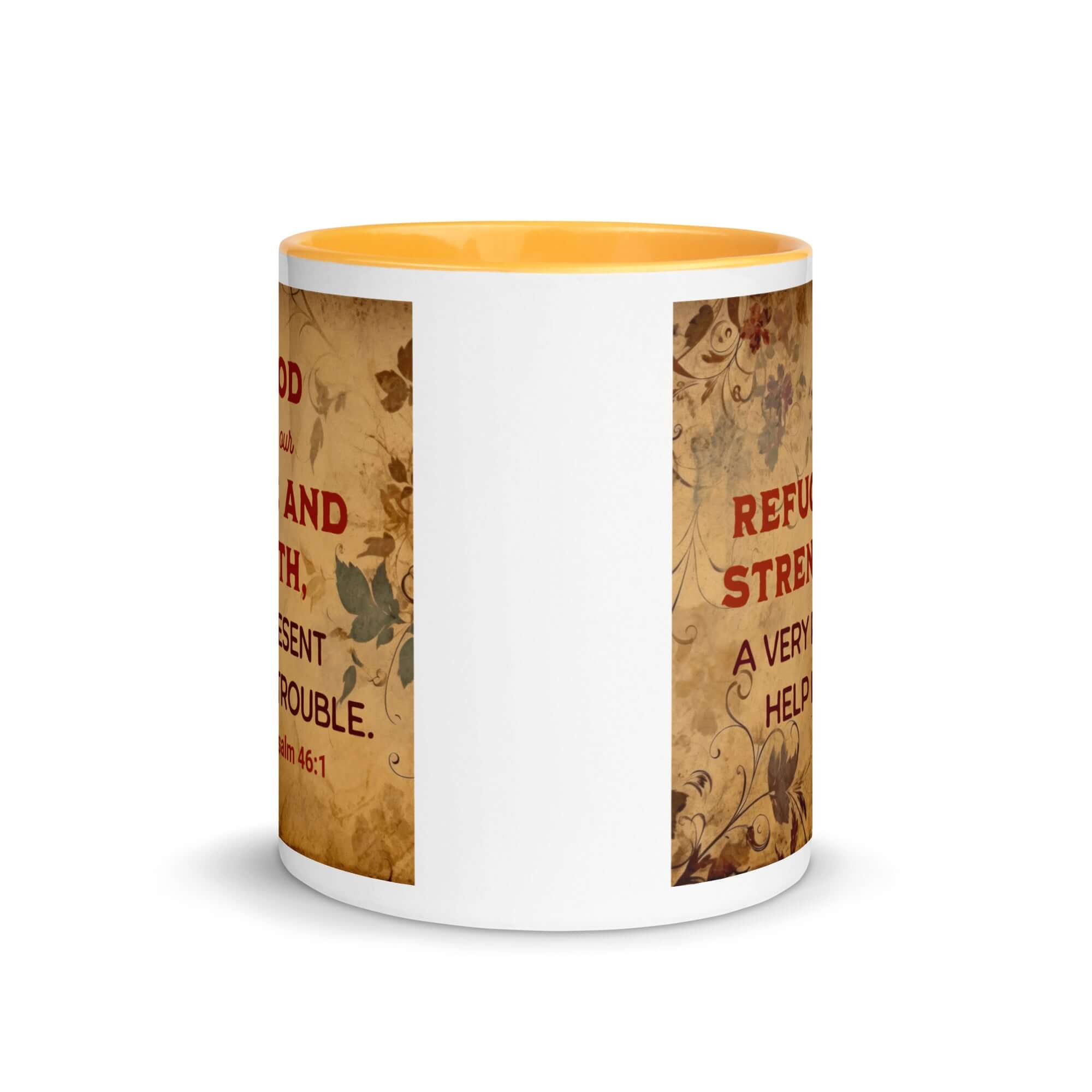 Psalm 46:1 Bible Verse, God is Our Refuge White Ceramic Mug with Color Inside