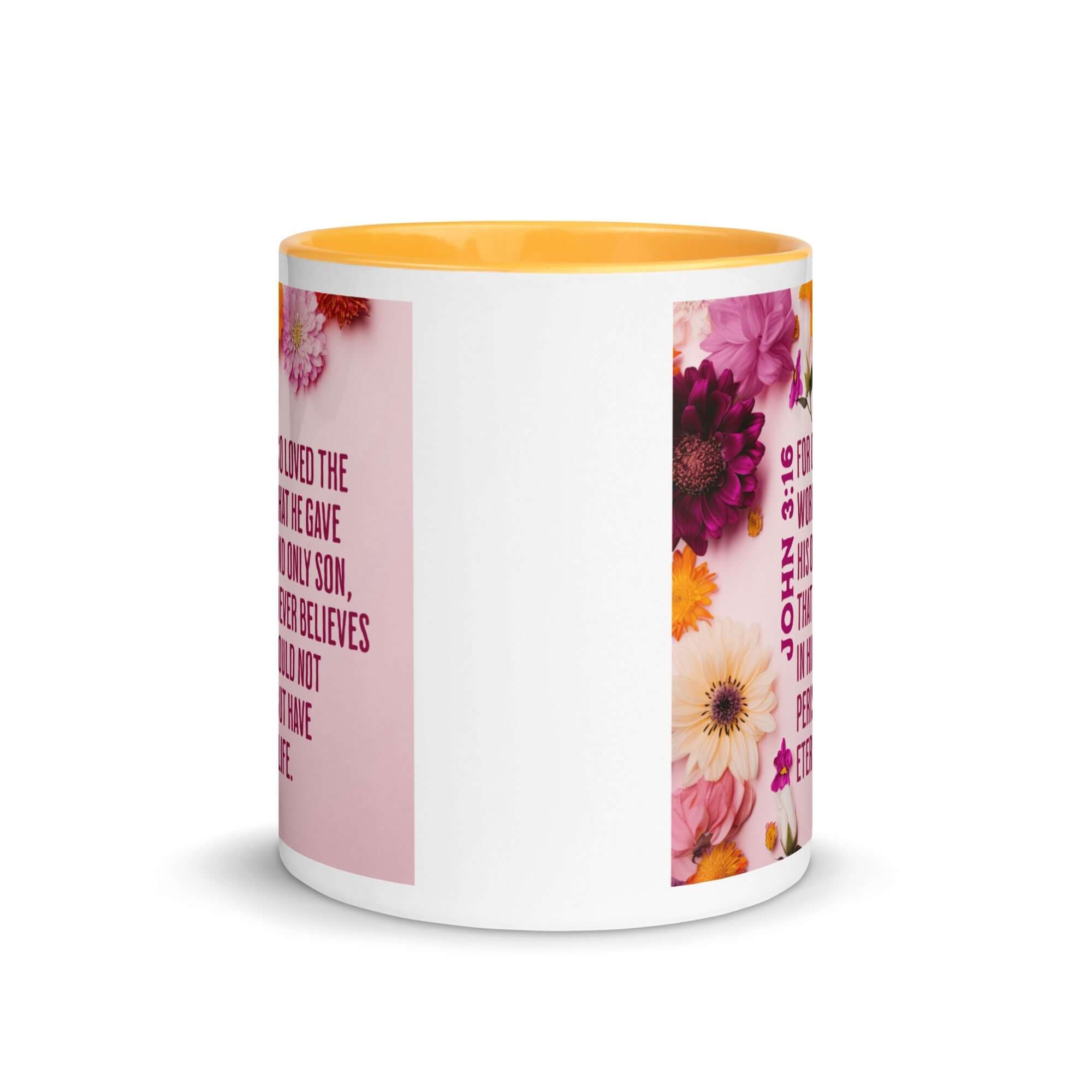 John 3:16 Bible Verse, For God So Loved White Ceramic Mug with Color Inside