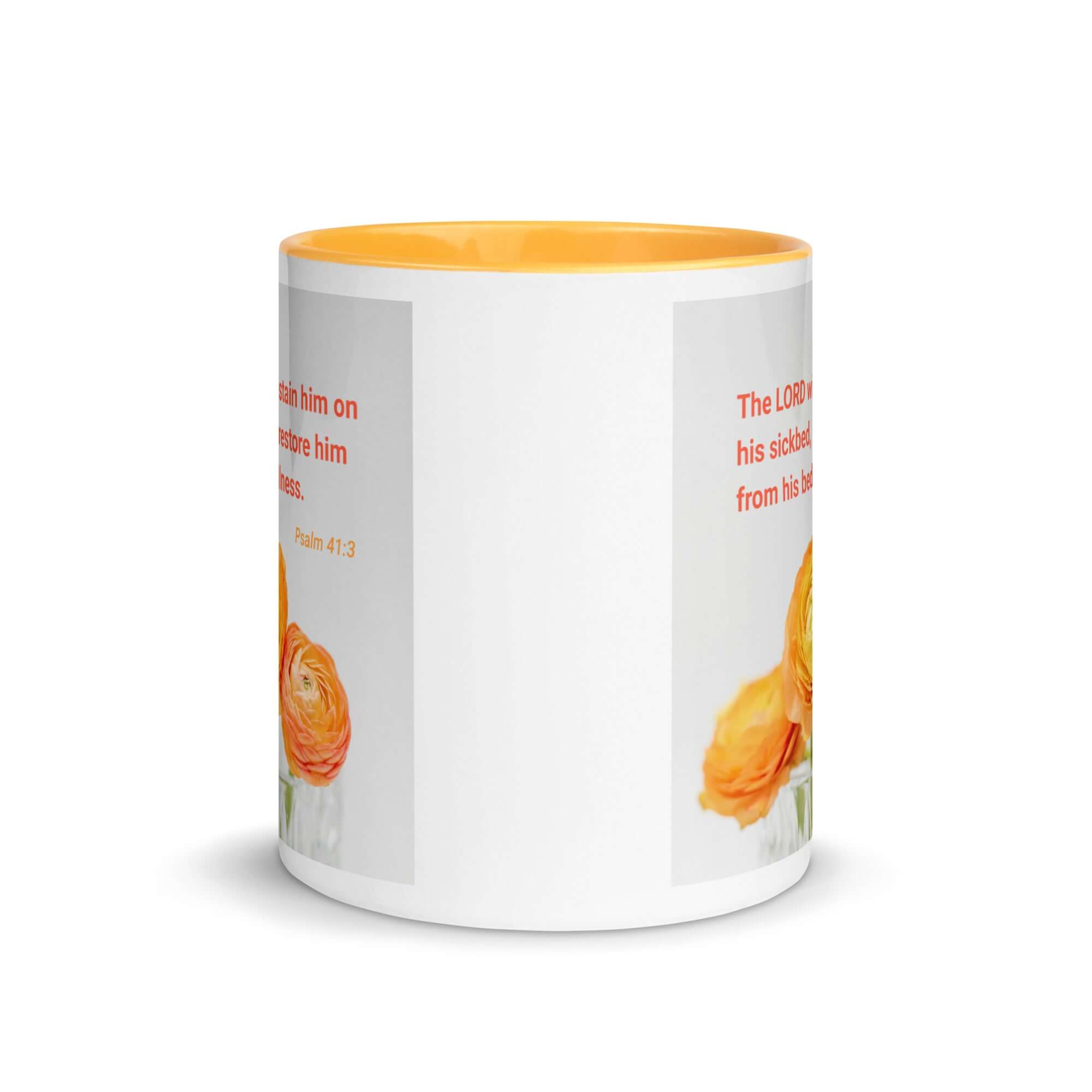 Psalm 41:3 Bible Verse, LORD will sustain White Ceramic Mug with Color Inside