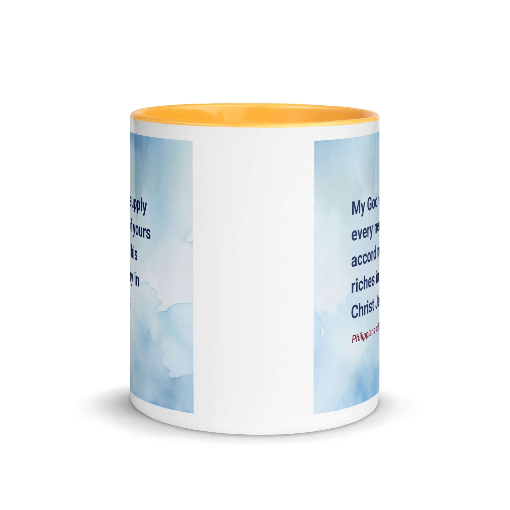 Philippians 4:19 Bible Verse, God will supply White Ceramic Mug with Color Inside