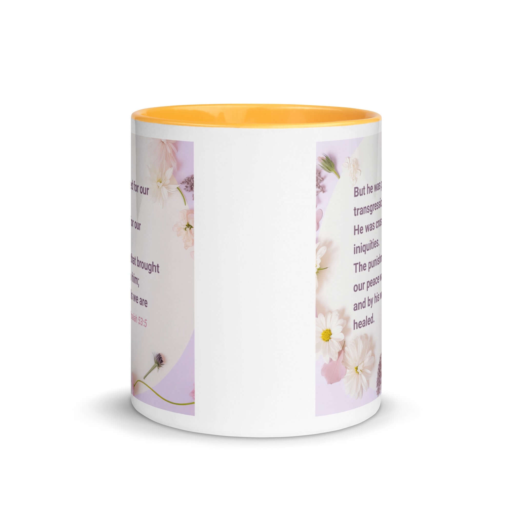 Isaiah 53:5 Bible Verse, by his wounds White Ceramic Mug with Color Inside