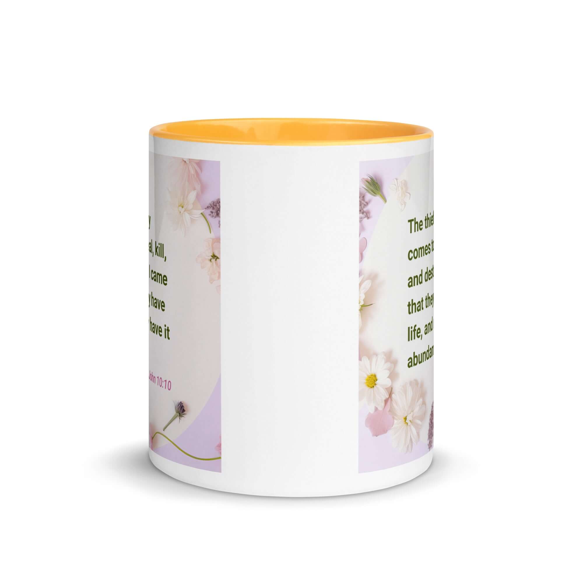 John 10:10 Bible Verse, Abundant Life White Ceramic Mug with Color Inside