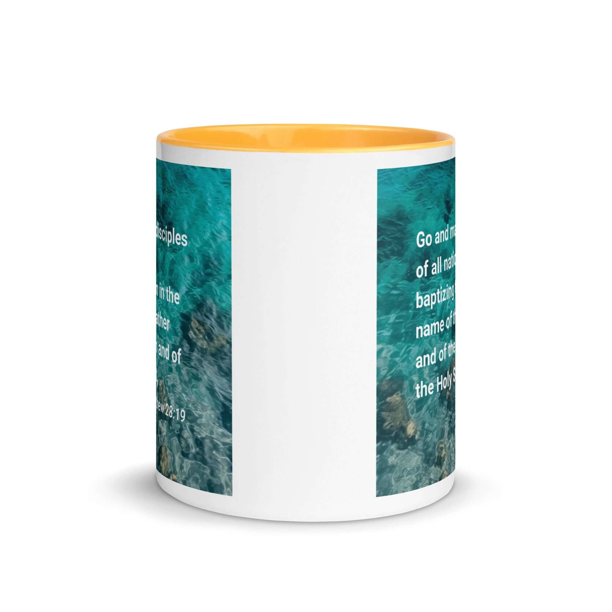 Matthew 28:19 Bible Verse, Make Disciples White Ceramic Mug with Color Inside