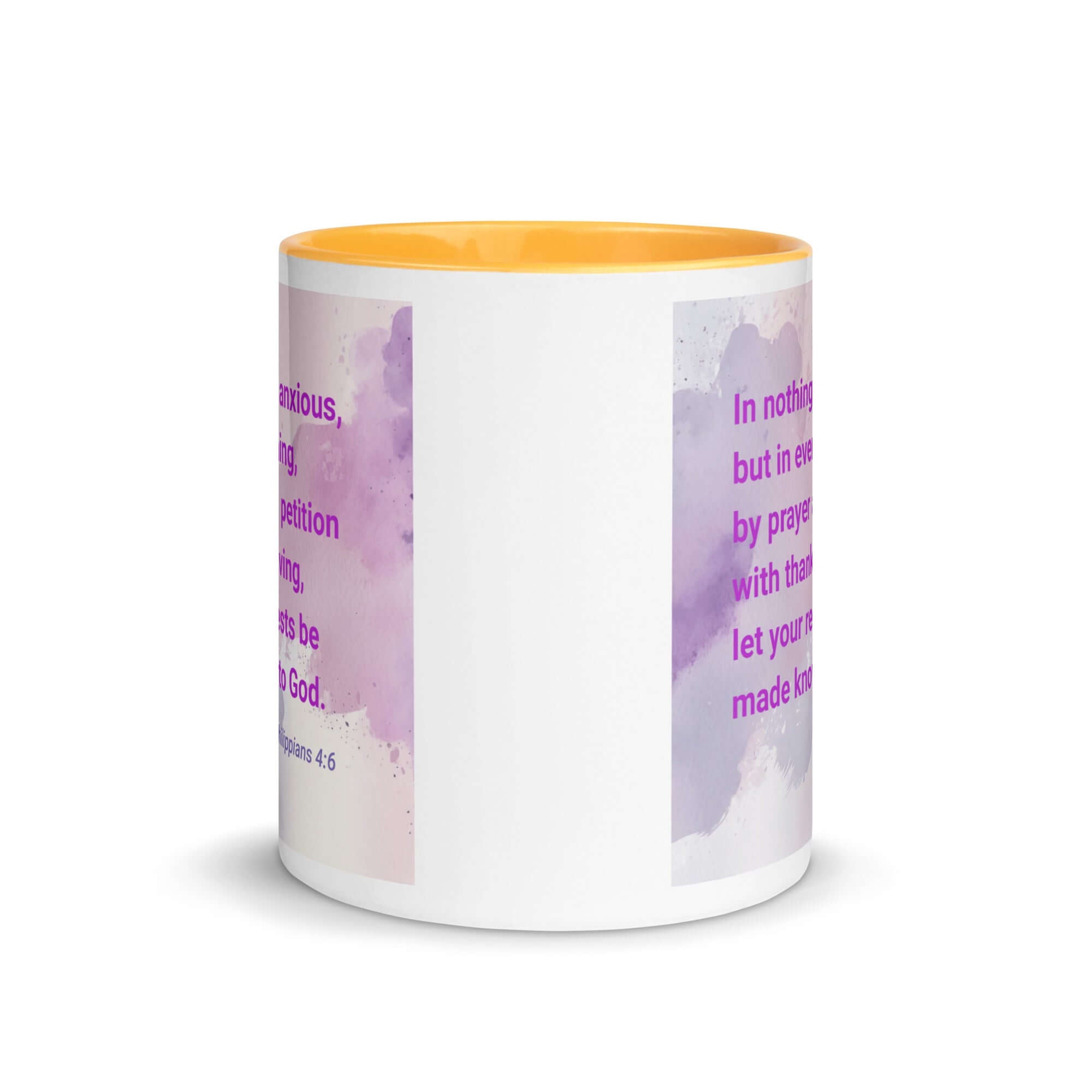 Philippians 4:6 Bible Verse, Prayer and Petition White Ceramic Mug with Color Inside
