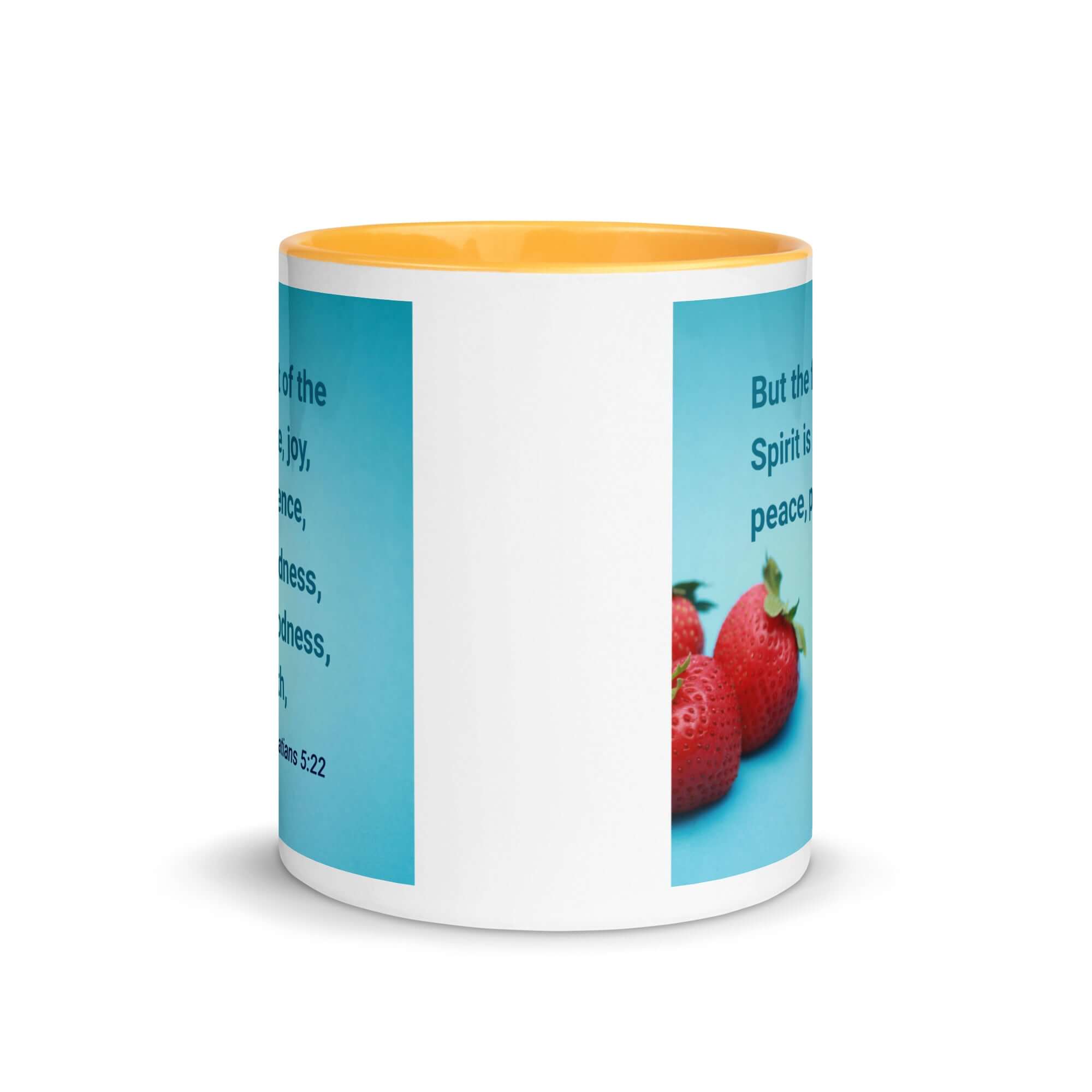 Galatians 5:22 Bible Verse, fruit of the Spirit White Ceramic Mug with Color Inside