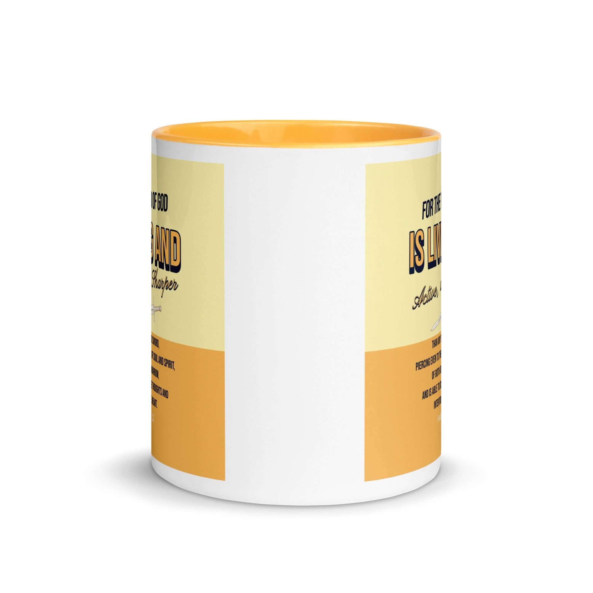Hebrews 4:12 Bible Verse, living and active White Ceramic Mug with Color Inside