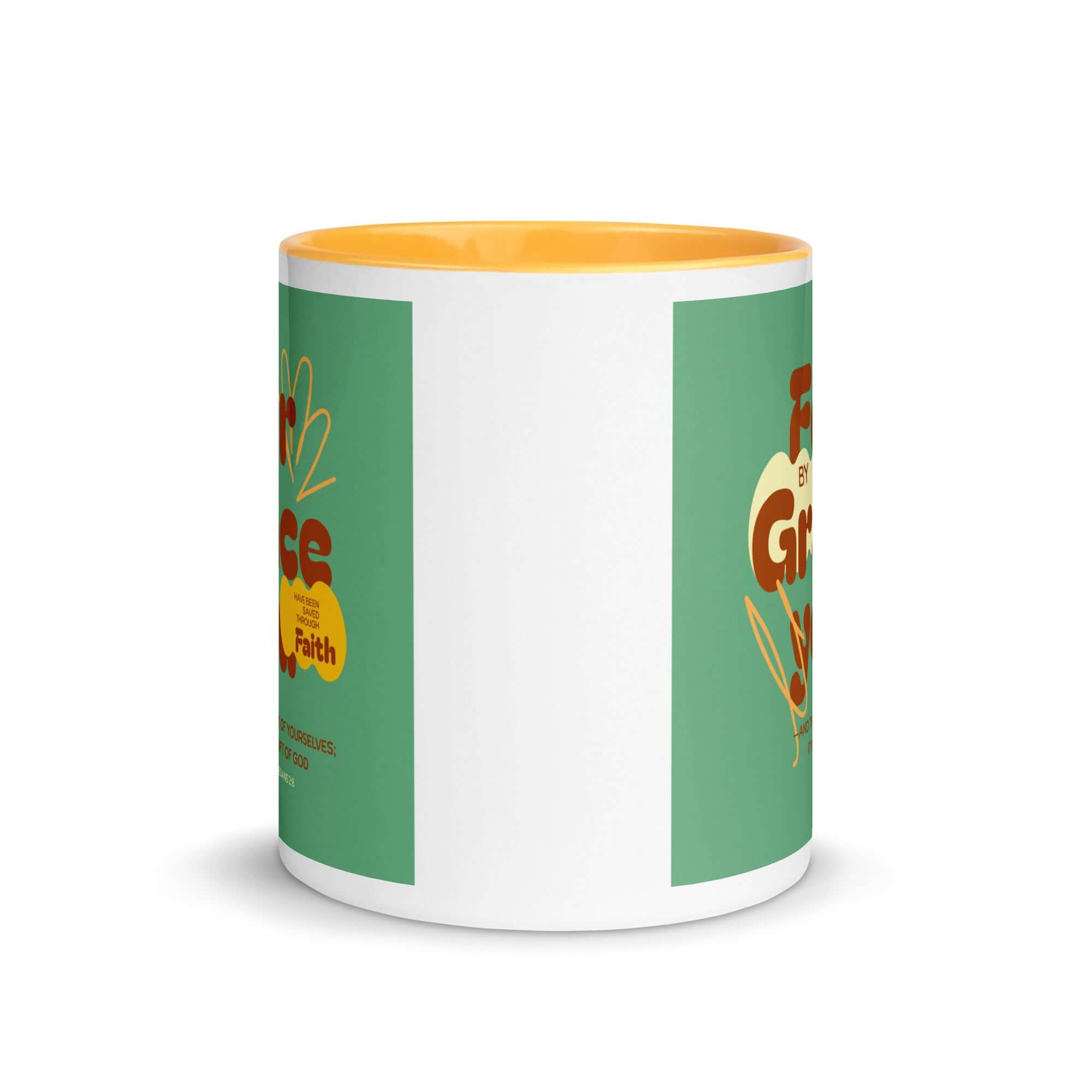 Ephesians 2:8 Bible Verse, for by grace White Ceramic Mug with Color Inside