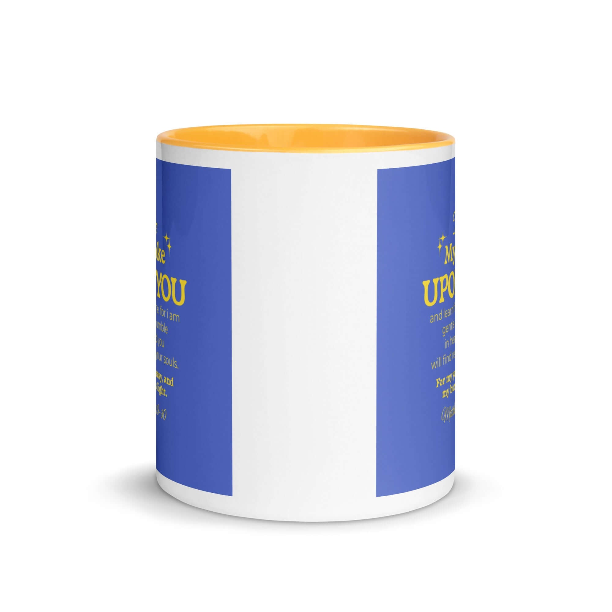 Matthew 11:29-30 Bible Verse, Take my yoke White Ceramic Mug with Color Inside