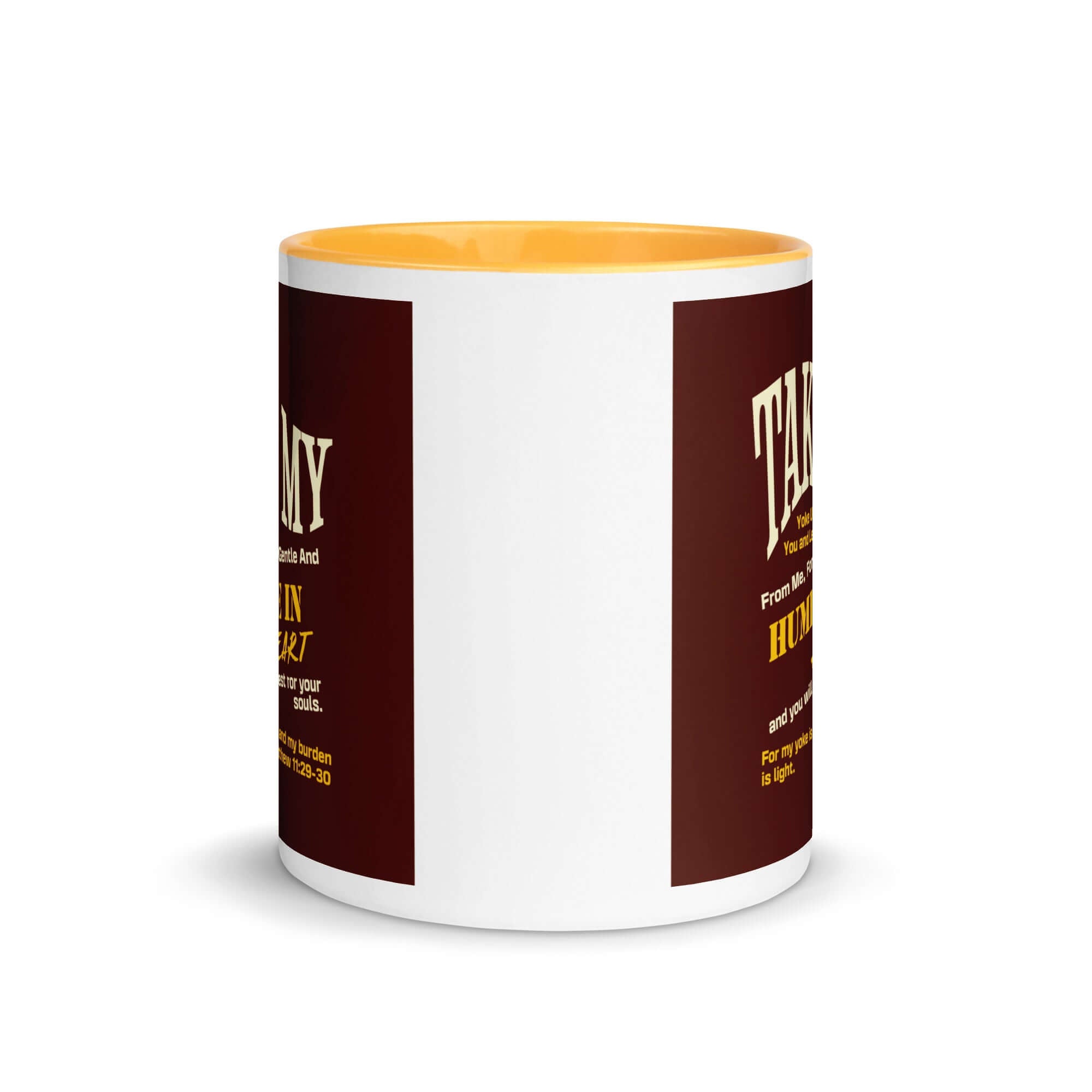 Matthew 11:29-30 Bible Verse, learn from me White Ceramic Mug with Color Inside
