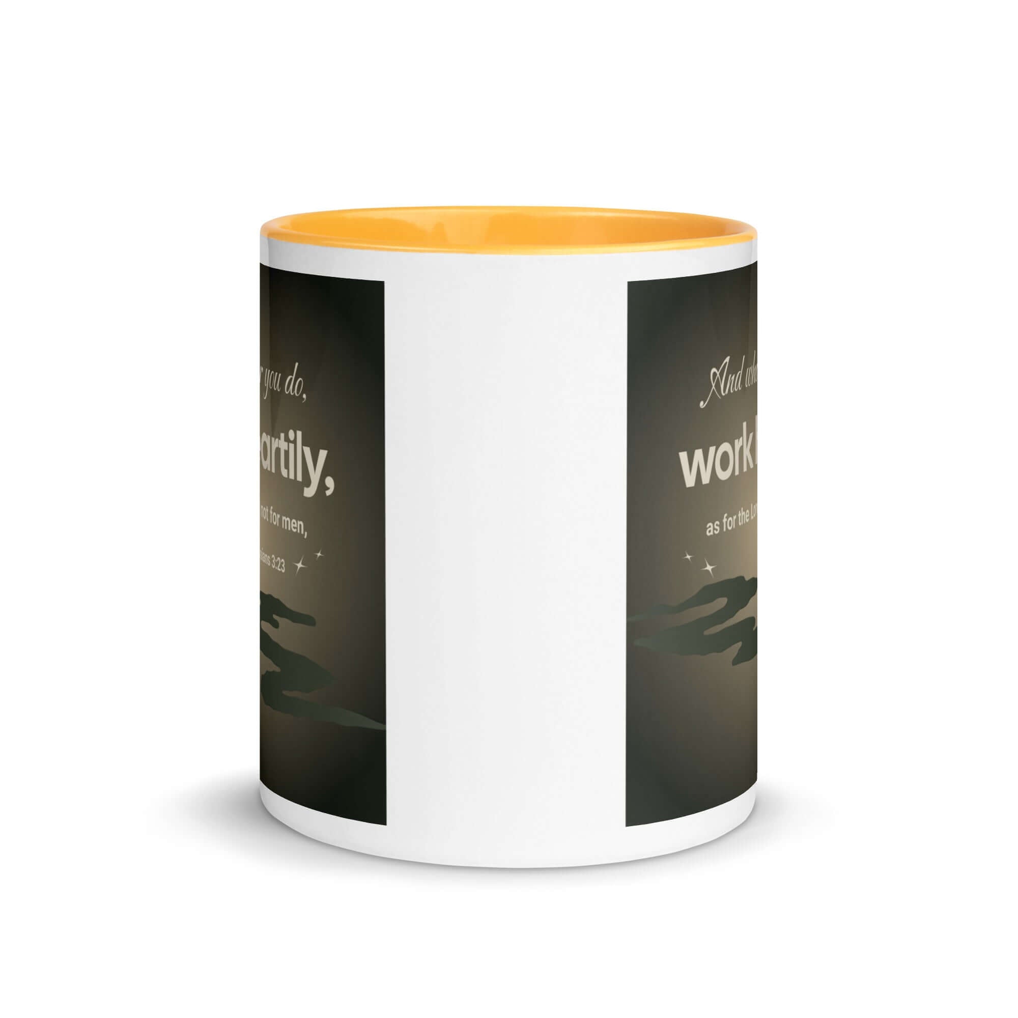 Colossians 3:23 Bible Verse, as for the Lord White Ceramic Mug with Color Inside