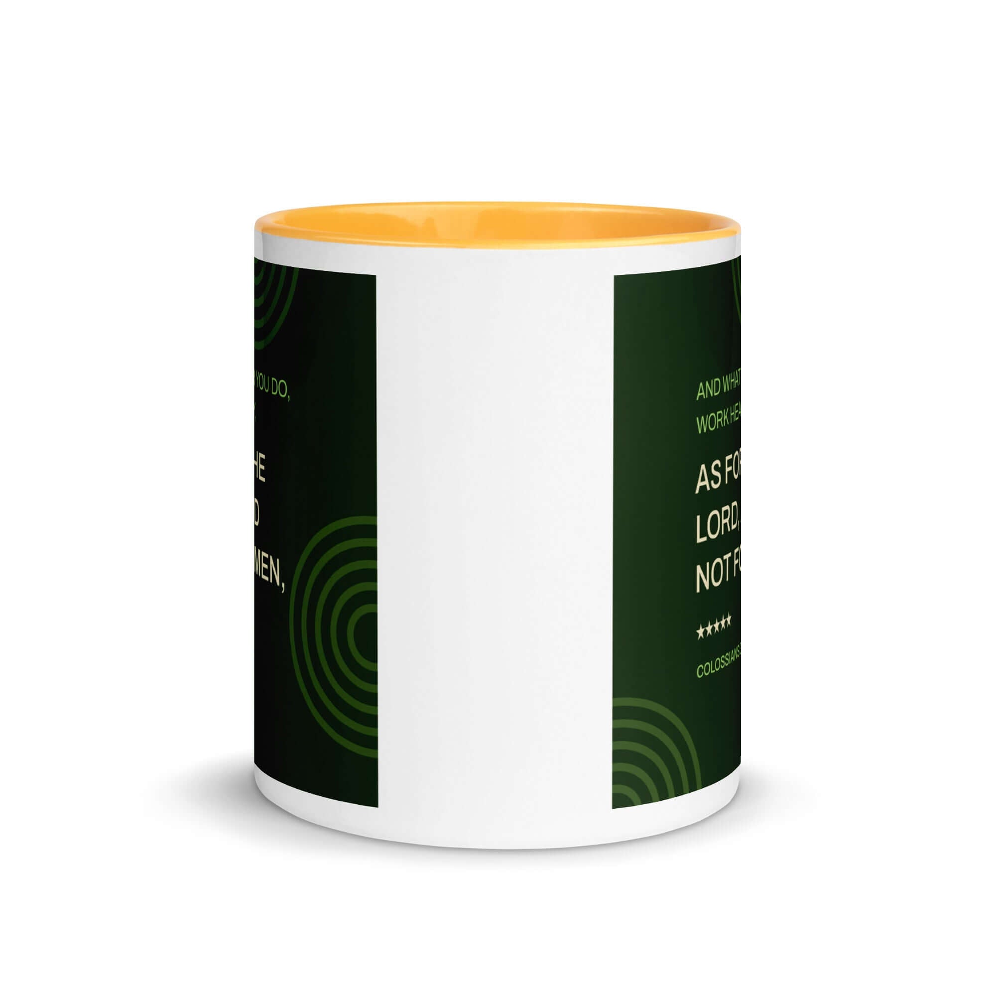 Colossians 3:23 Bible Verse, not for men White Ceramic Mug with Color Inside