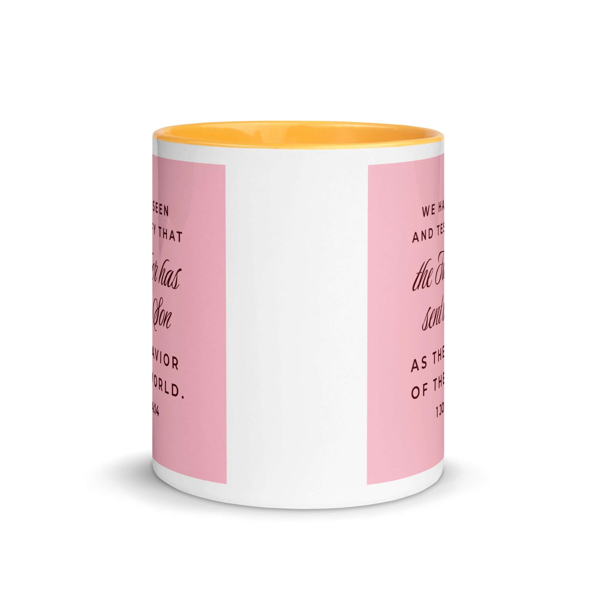 1 John 4:14 Bible Verse, We have seen White Ceramic Mug with Color Inside