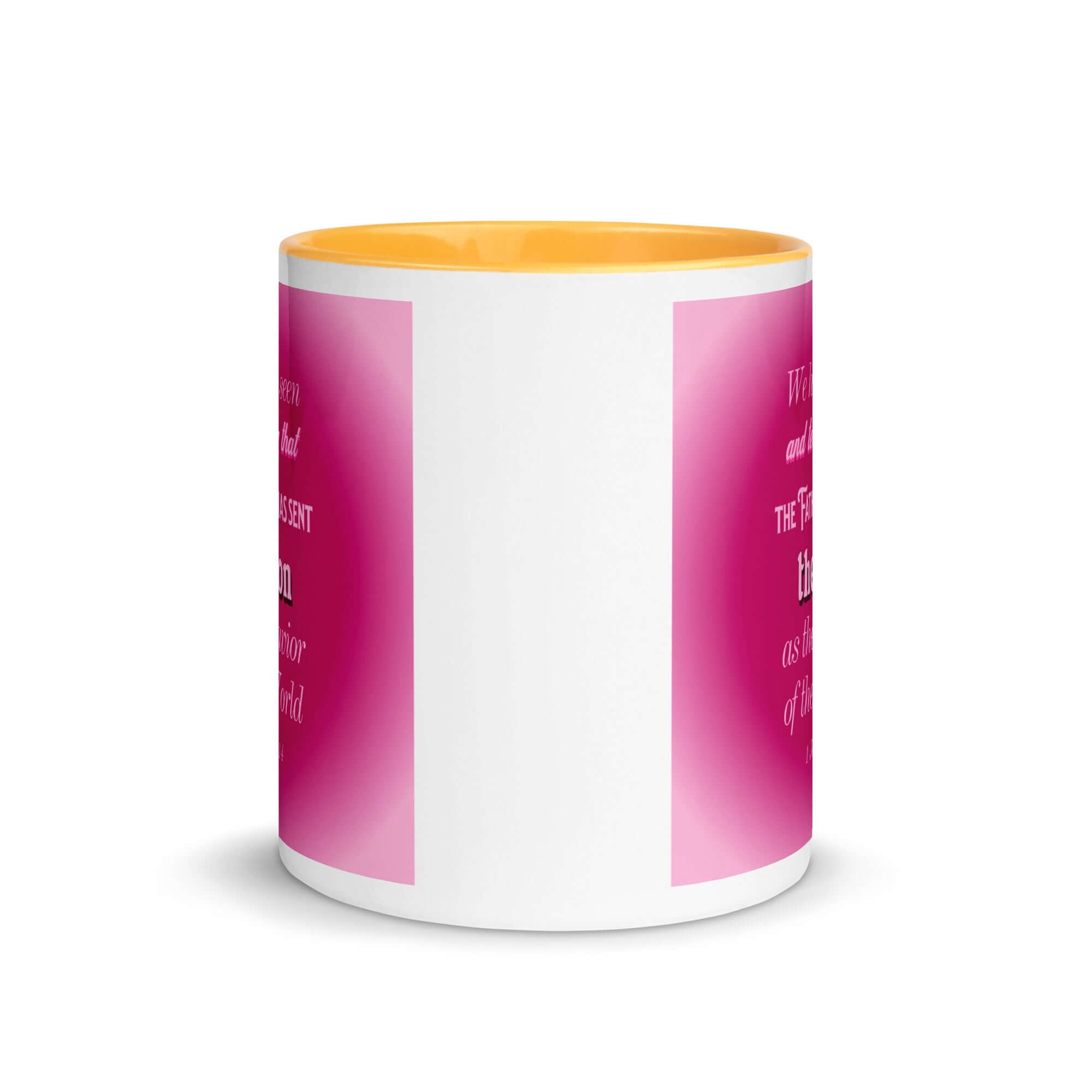 1 John 4:14 Bible Verse, that the Father White Ceramic Mug with Color Inside