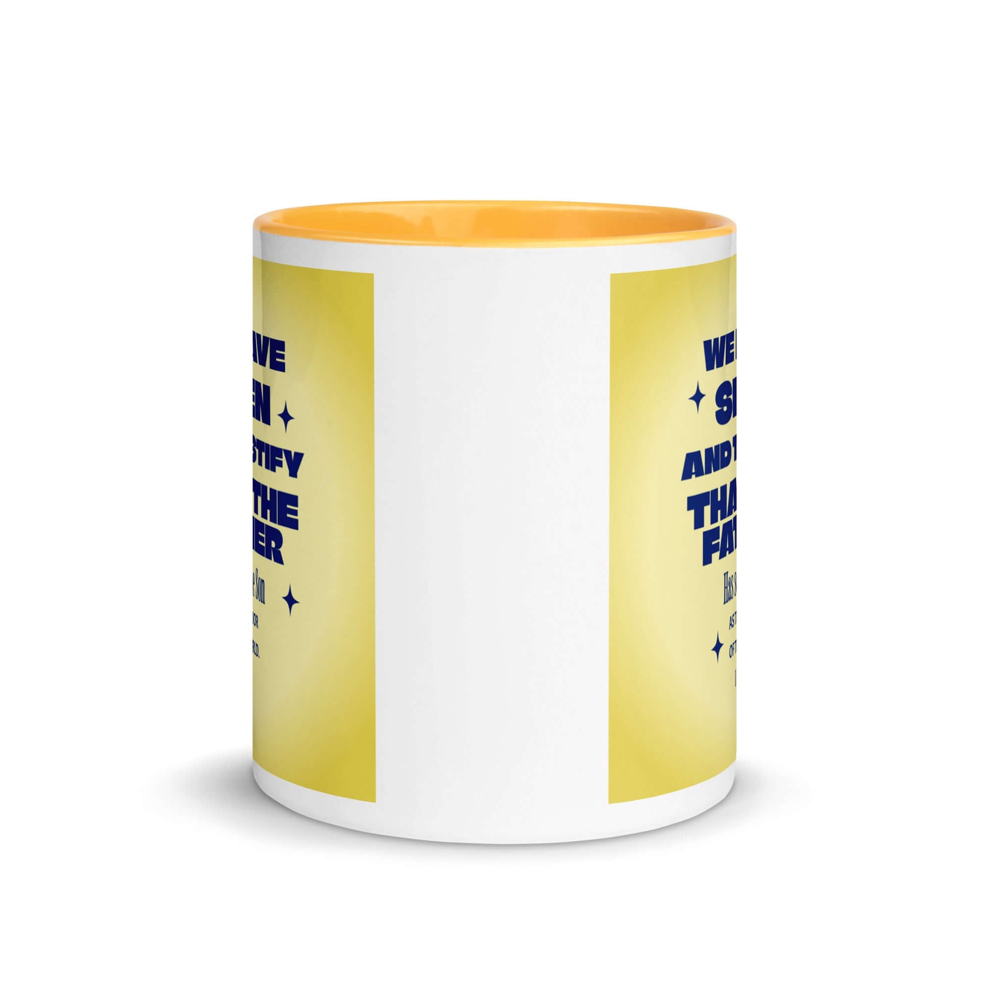 1 John 4:14 Bible Verse, Savior of the world White Ceramic Mug with Color Inside