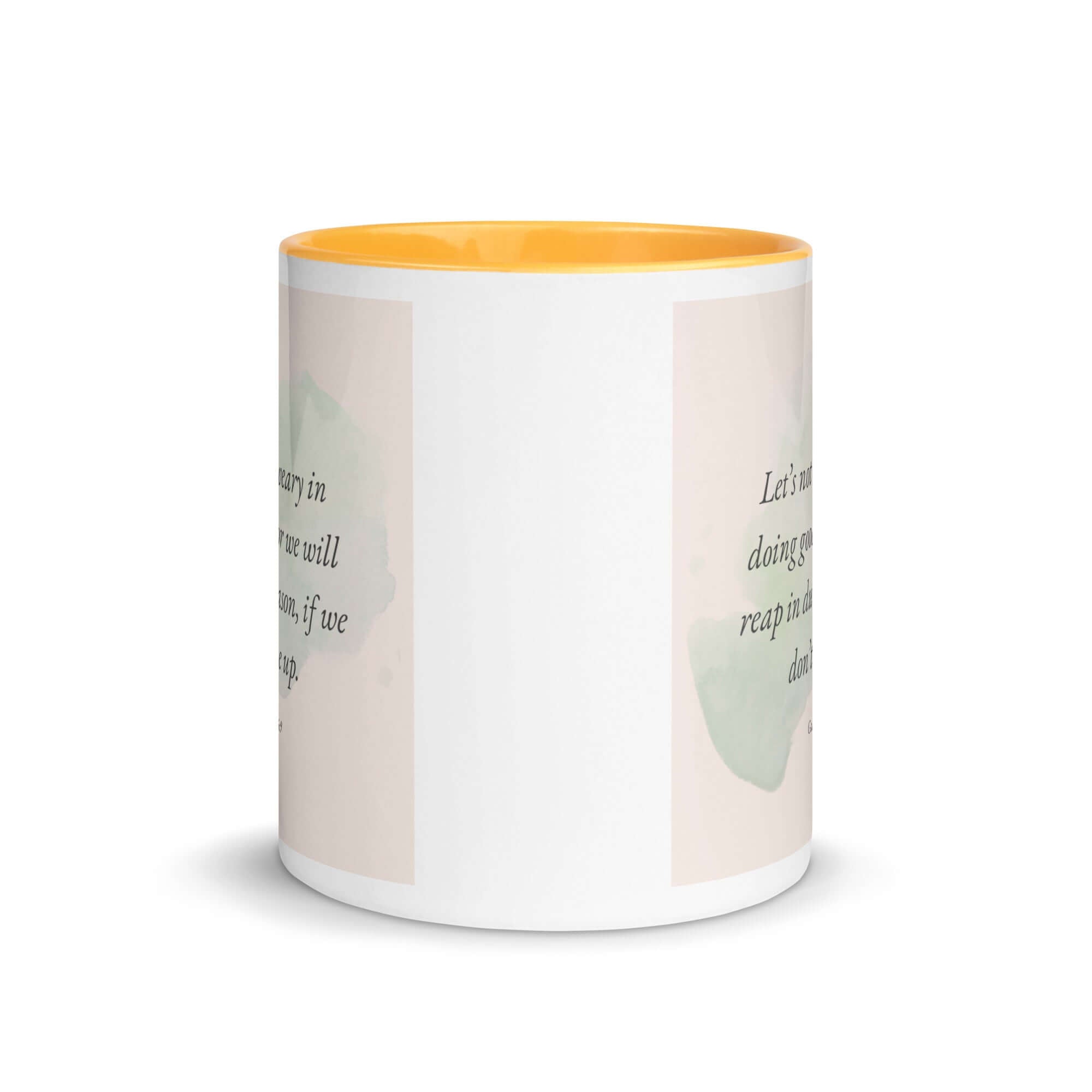 Galatians 6:9 Bible Verse, not be weary White Ceramic Mug with Color Inside