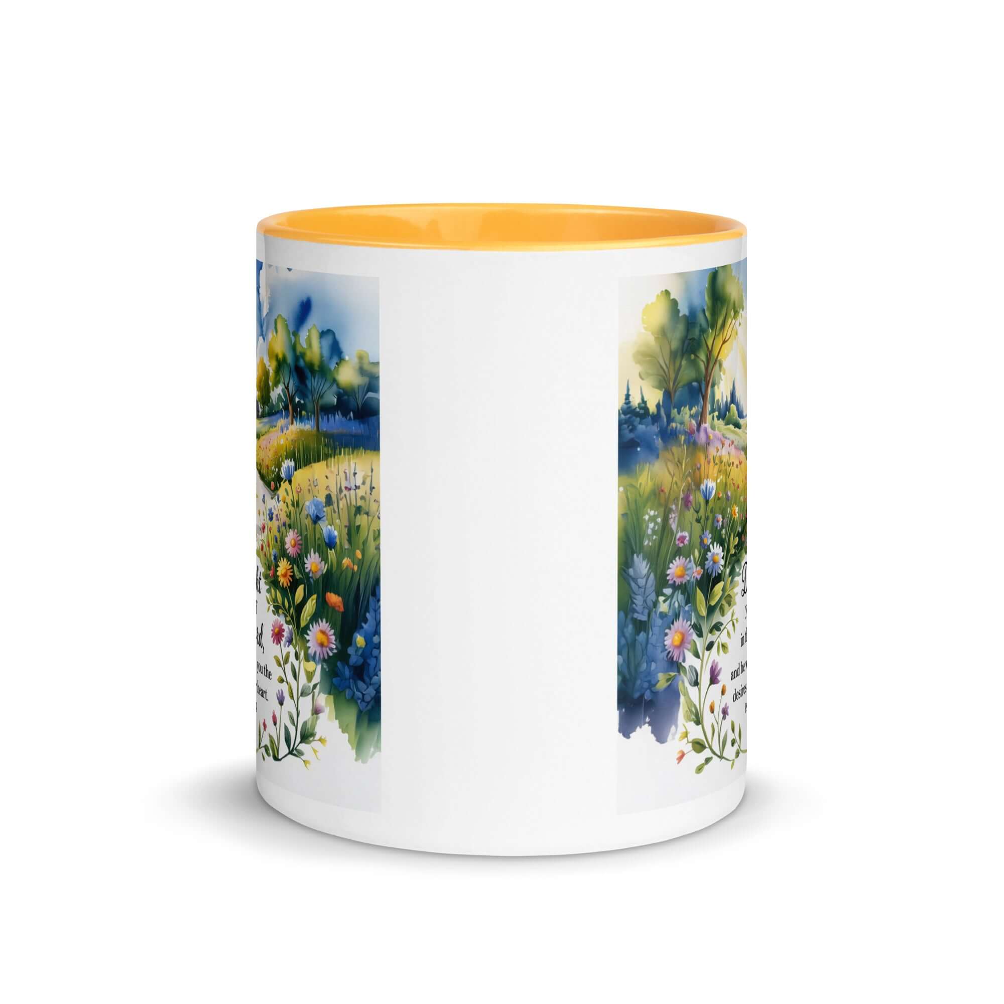 Psalm 37:4 Bible Verse, desires White Ceramic Mug with Color Inside