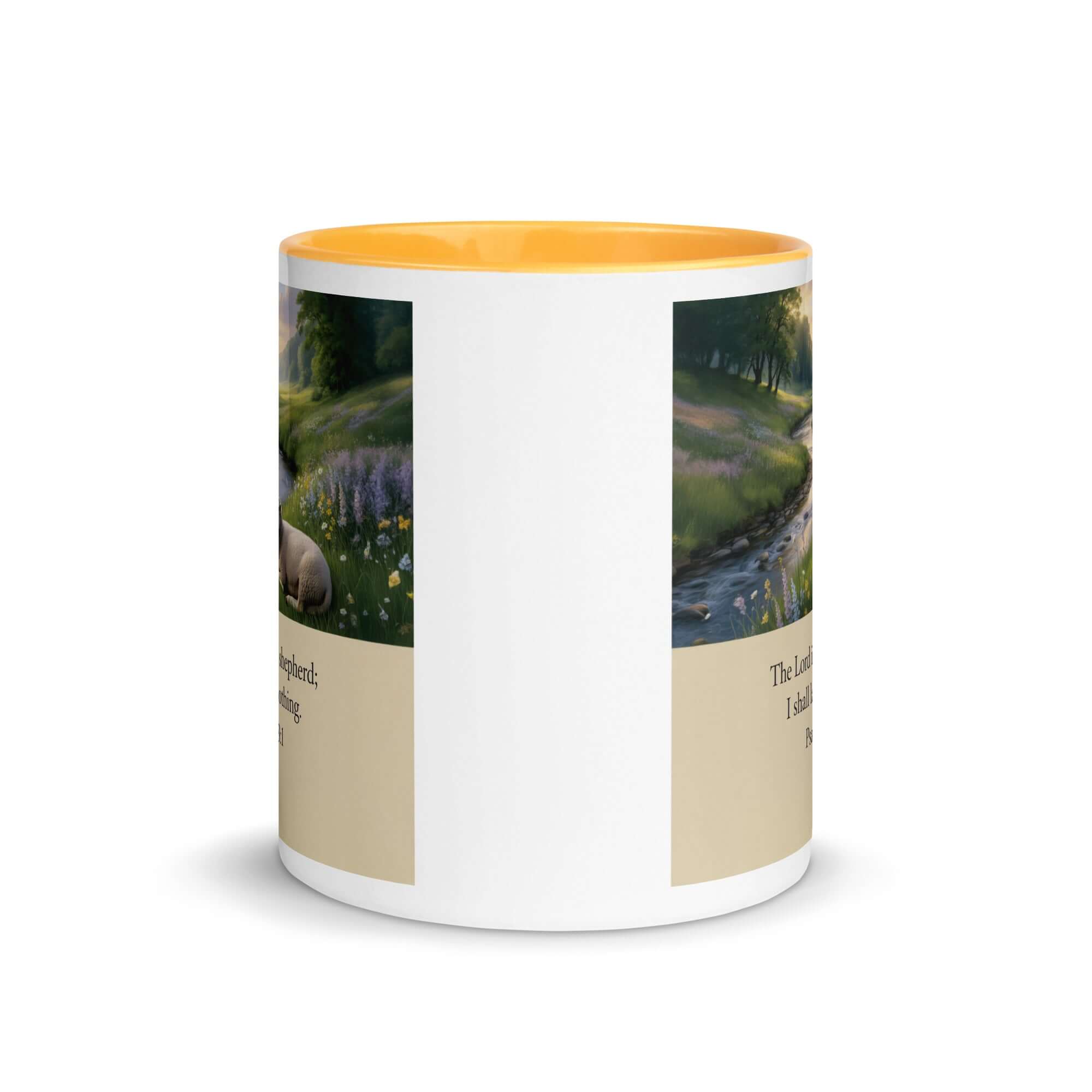 Psalm 23:1 Bible Verse, I shall White Ceramic Mug with Color Inside