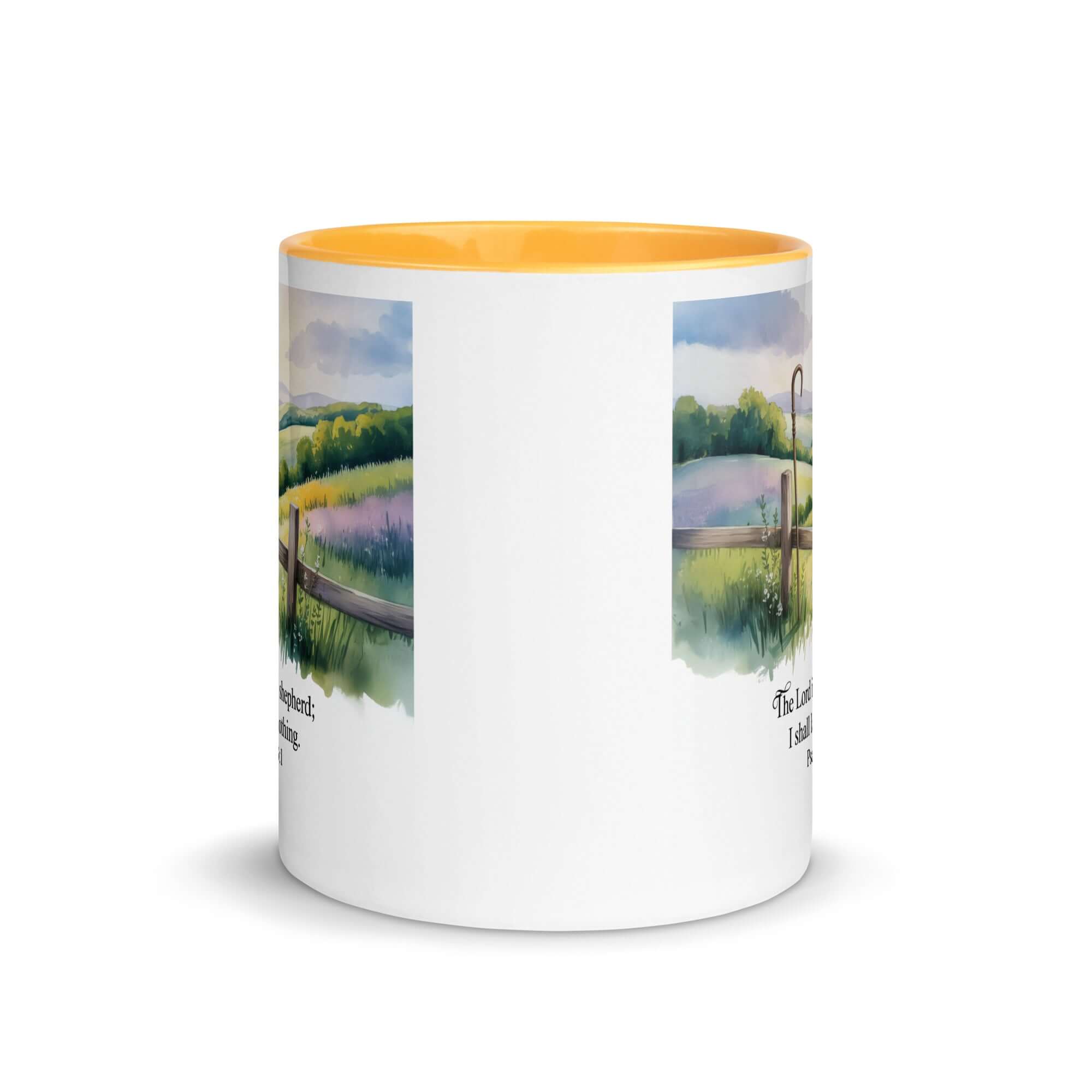 Psalm 23:1 Bible Verse, Lack White Ceramic Mug with Color Inside