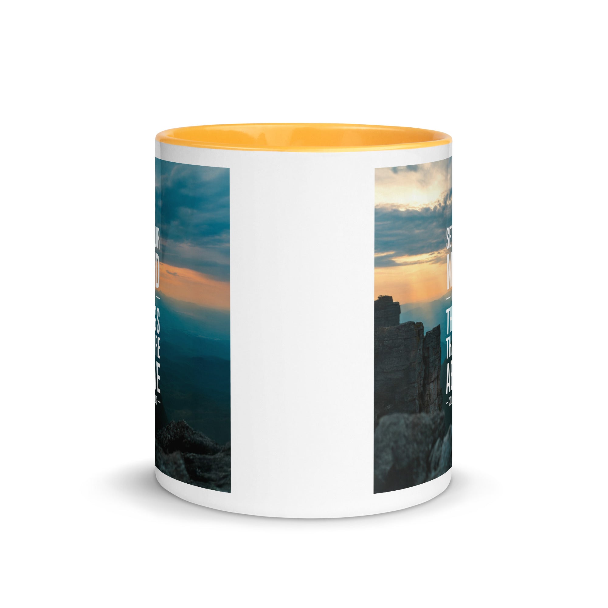 Colossians 3:2 Bible Verse on the White Ceramic Mug with Color Inside
