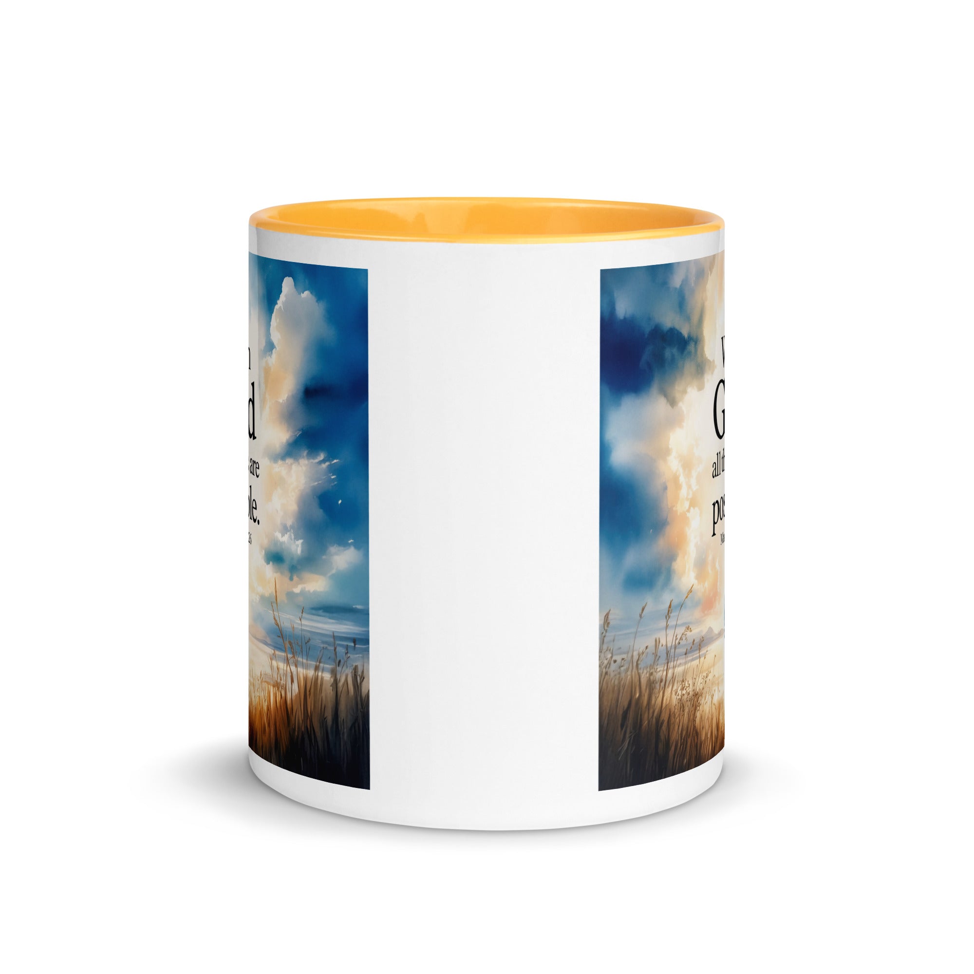 Matthew 19:26 Bible Verse Jesus White Ceramic Mug with Color Inside