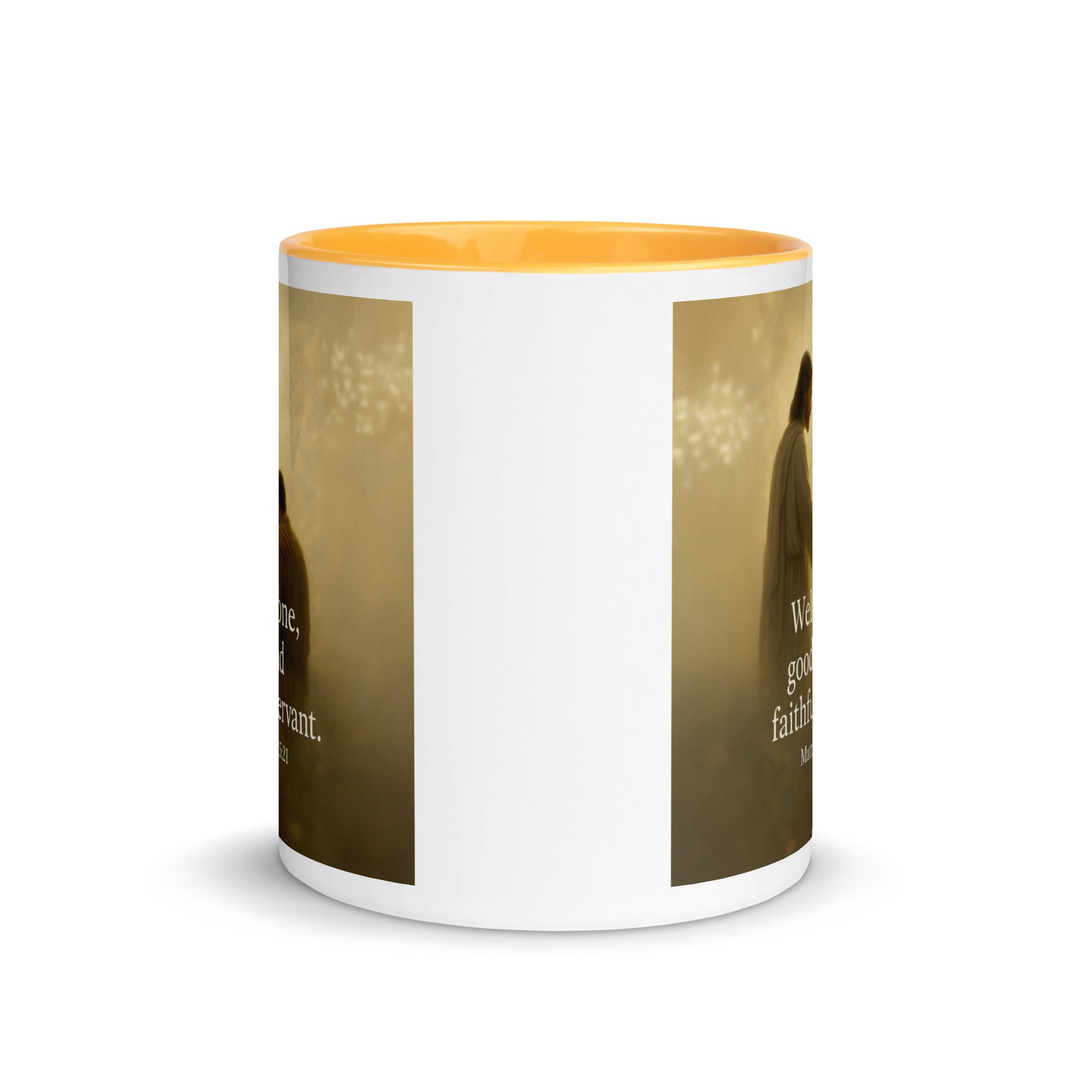 Matthew 25:21 Bible Verse Well Done White Ceramic Mug with Color Inside