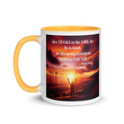 Psalm 107:1 Bible Verse, Give Thanks to the Lord White Ceramic Mug with Color Inside