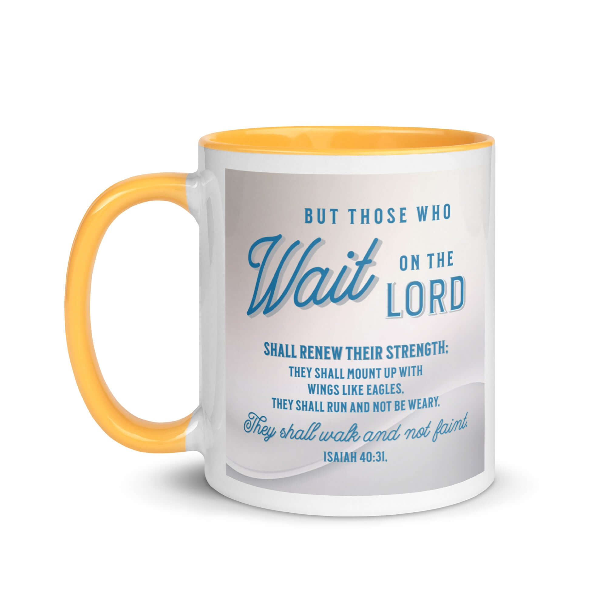 Isaiah 40:31 Bible Verse, Wings like Eagles White Ceramic Mug with Color Inside