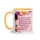 John 3:16 Bible Verse, For God So Loved White Ceramic Mug with Color Inside