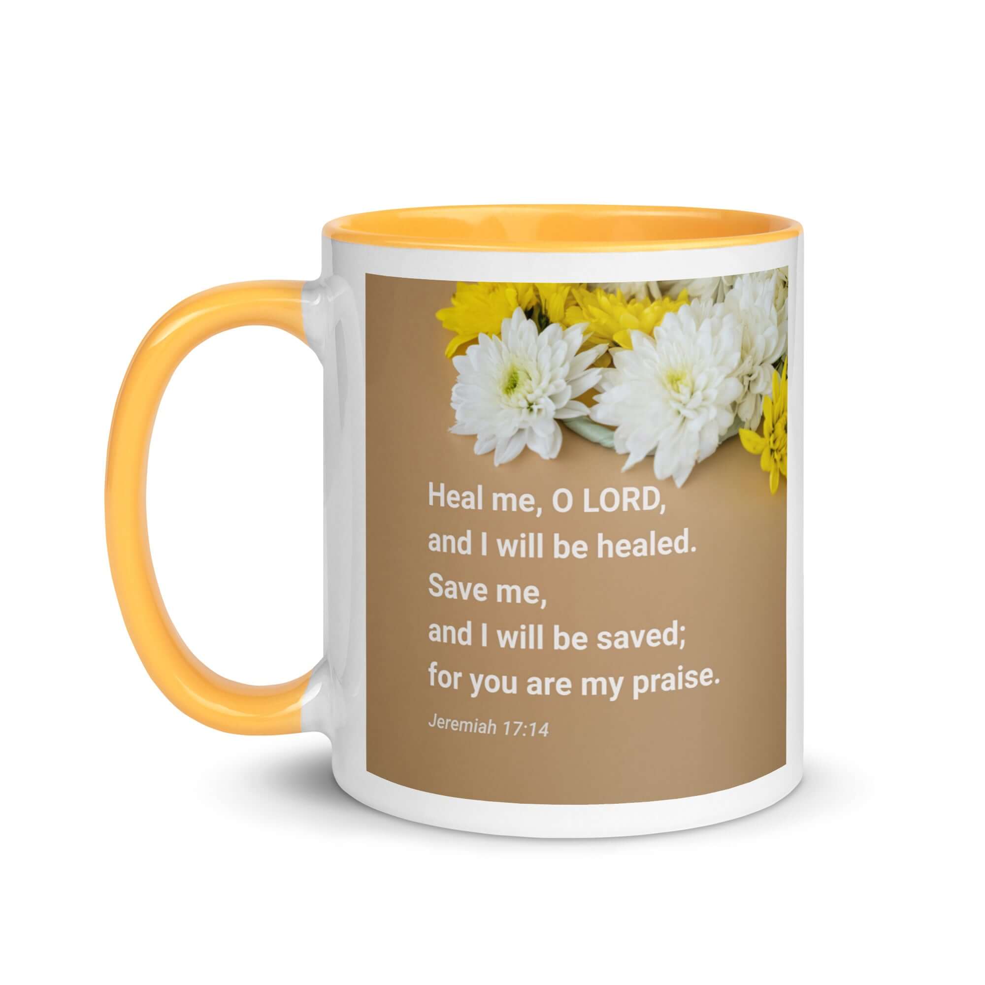 Jeremiah 17:14 Bible Verse, Heal me, O LORD White Ceramic Mug with Color Inside