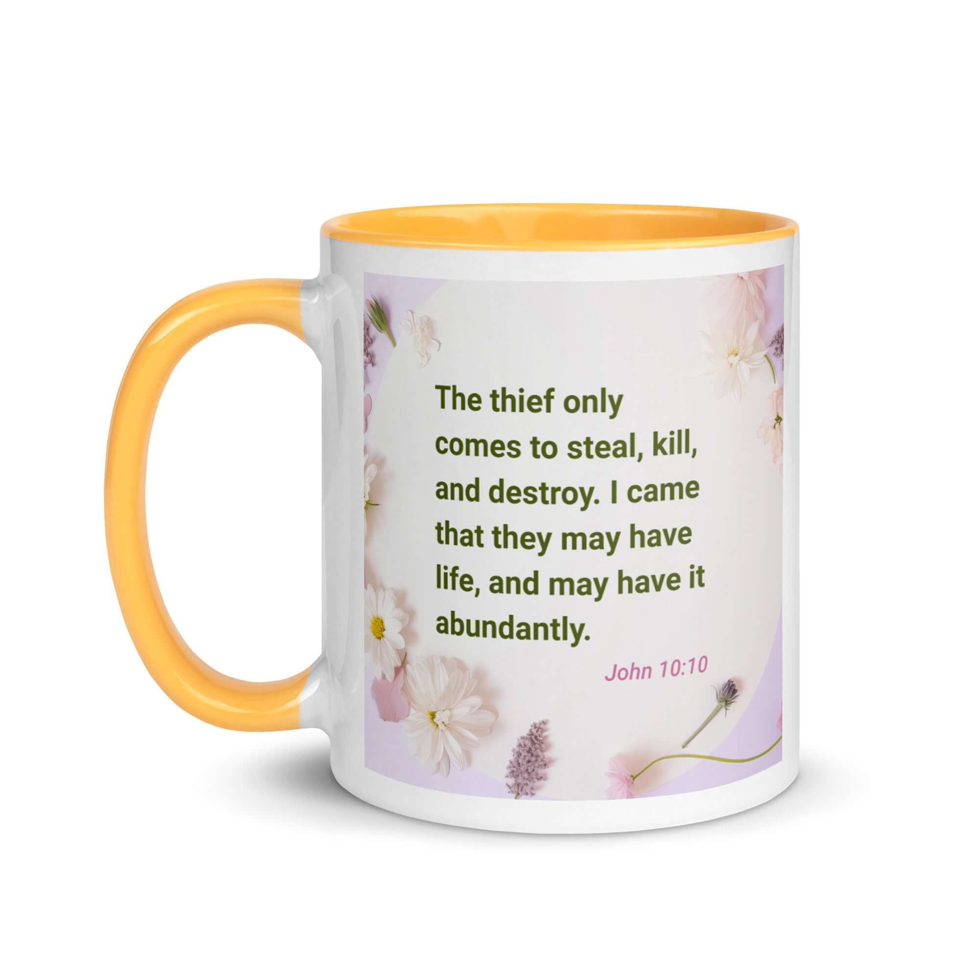 John 10:10 Bible Verse, Abundant Life White Ceramic Mug with Color Inside