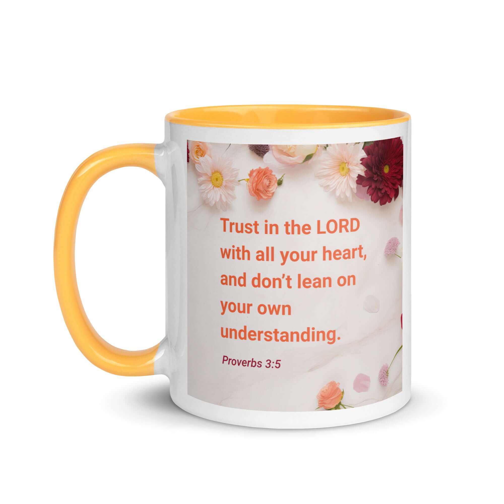 Proverbs 3:5 Bible Verse, Trust in the LORD White Ceramic Mug with Color Inside