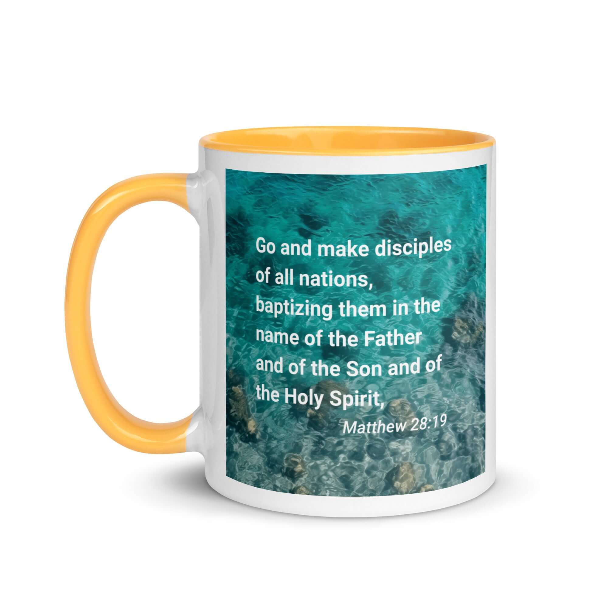 Matthew 28:19 Bible Verse, Make Disciples White Ceramic Mug with Color Inside