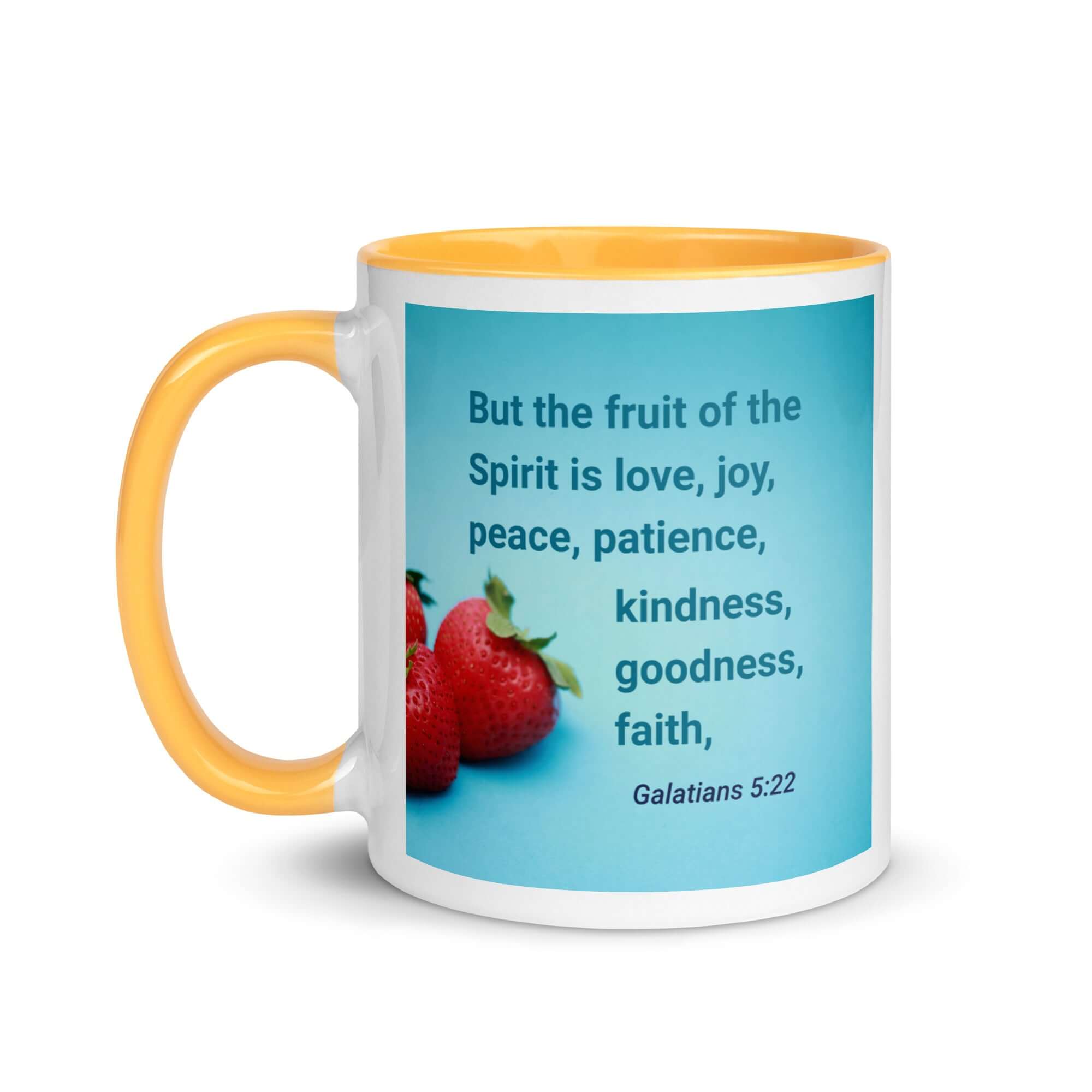 Galatians 5:22 Bible Verse, fruit of the Spirit White Ceramic Mug with Color Inside