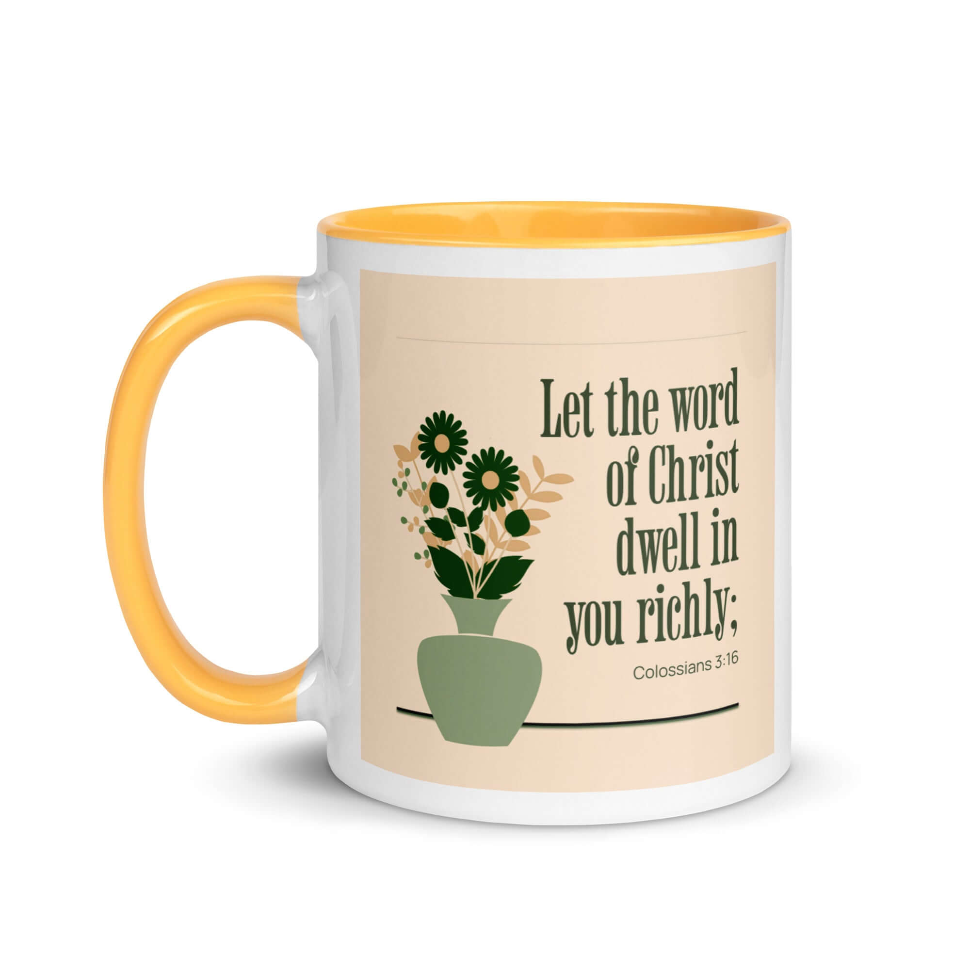 Colossians 3:16 Bible Verse, word of Christ White Ceramic Mug with Color Inside