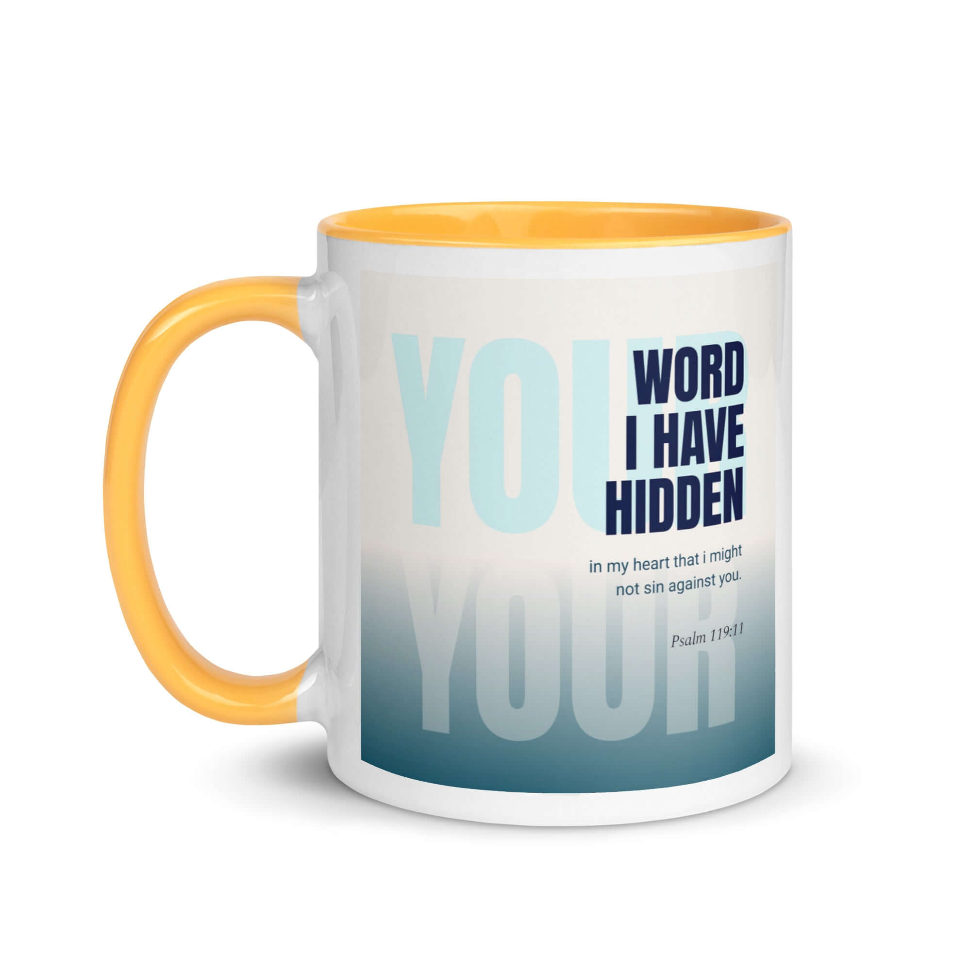 Psalm 119:11 Bible Verse, hidden your word White Ceramic Mug with Color Inside