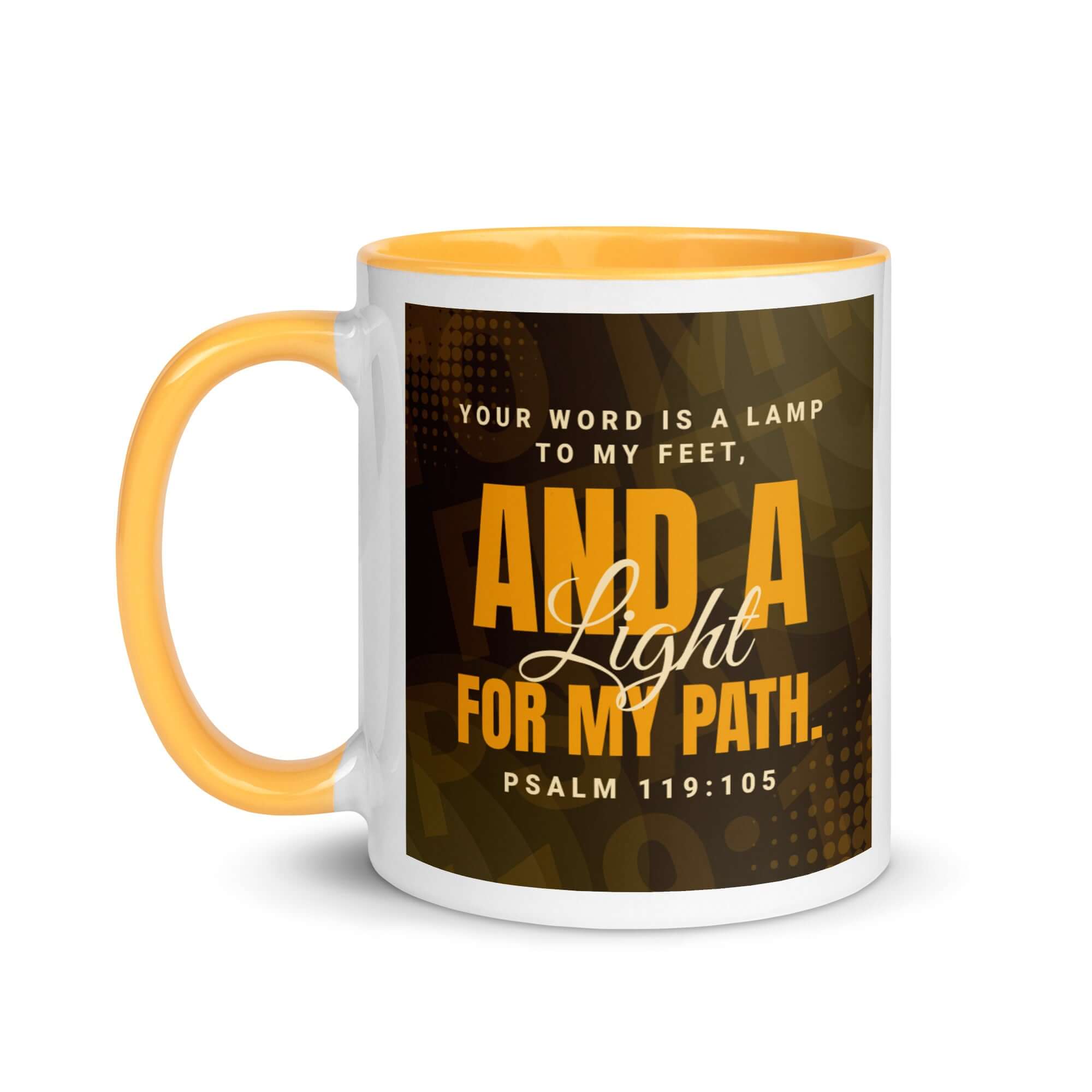 Psalm 119:105 Bible Verse, lamp to my feet White Ceramic Mug with Color Inside