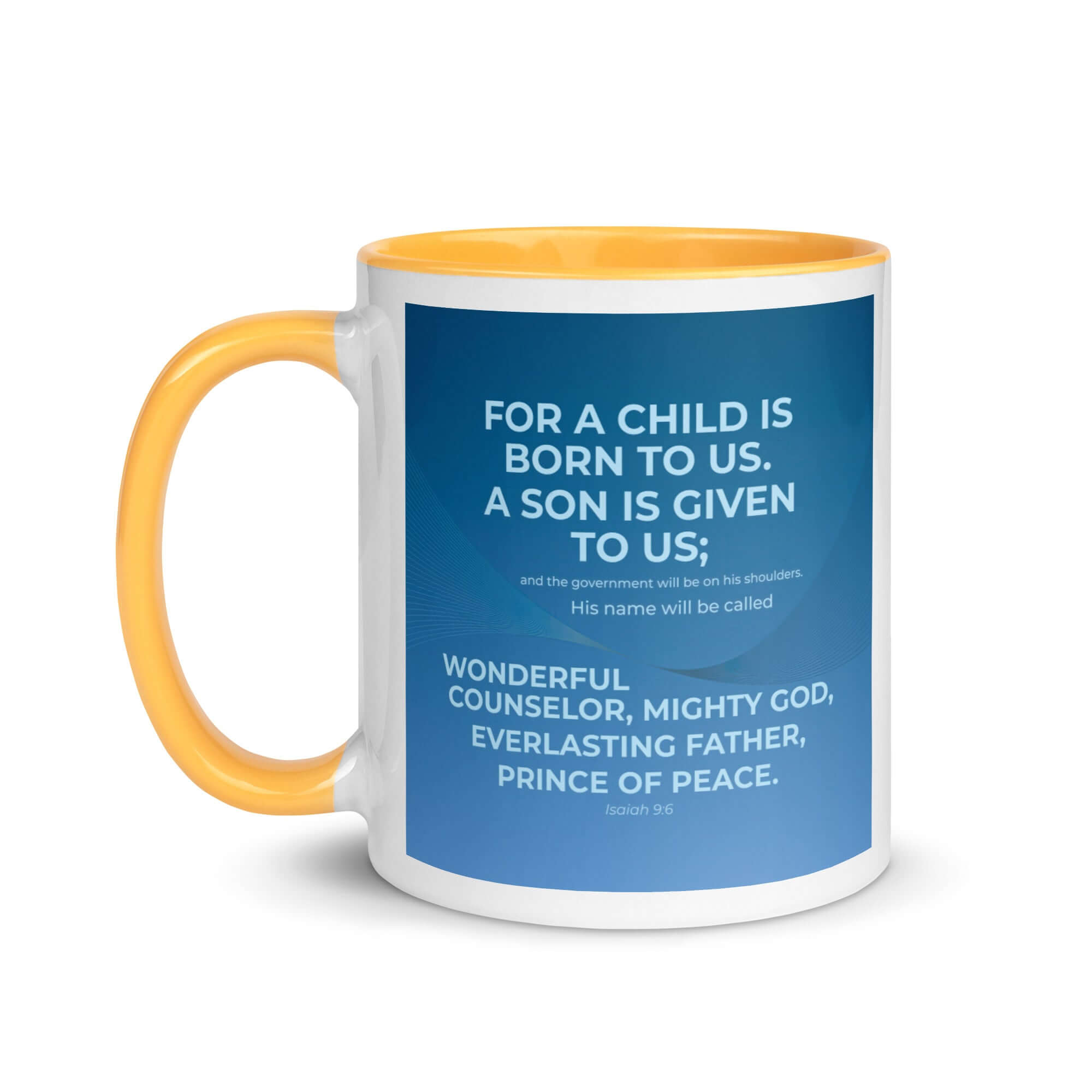 Isaiah 9:6 Bible Verse, Everlasting Father White Ceramic Mug with Color Inside