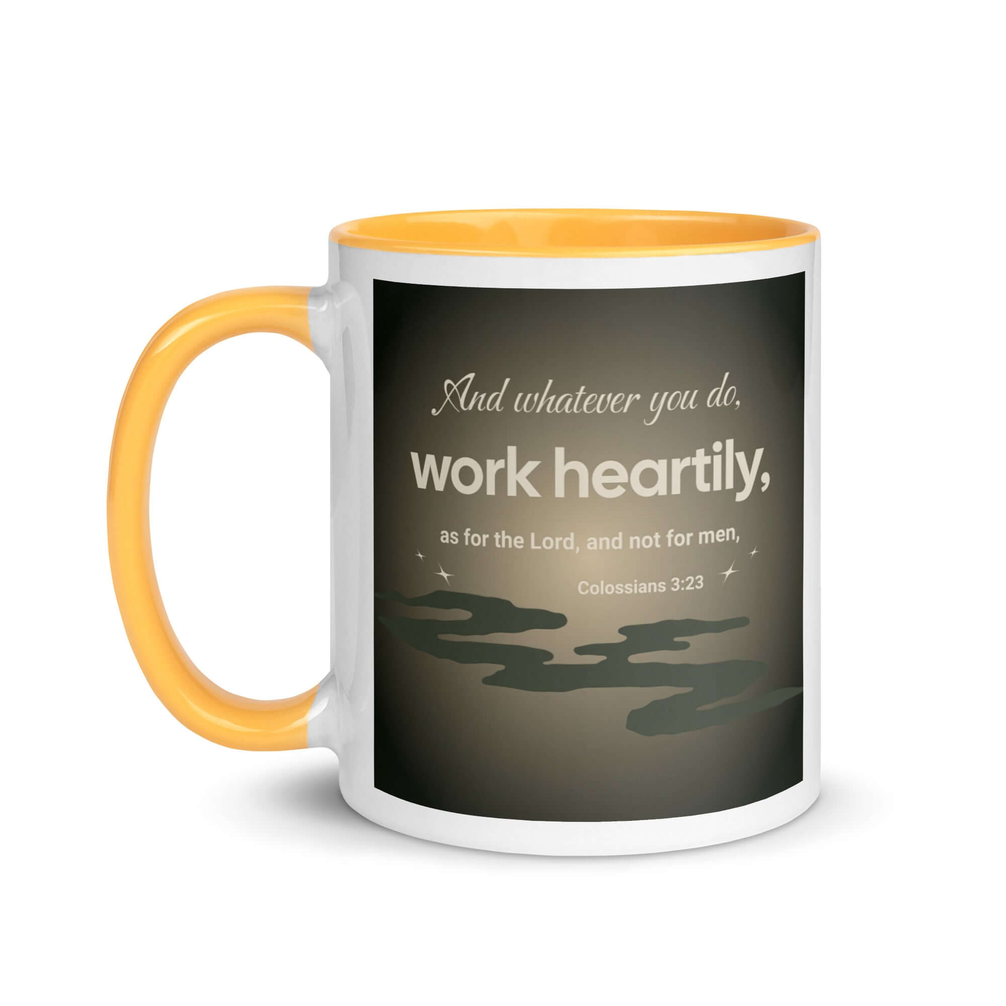 Colossians 3:23 Bible Verse, as for the Lord White Ceramic Mug with Color Inside