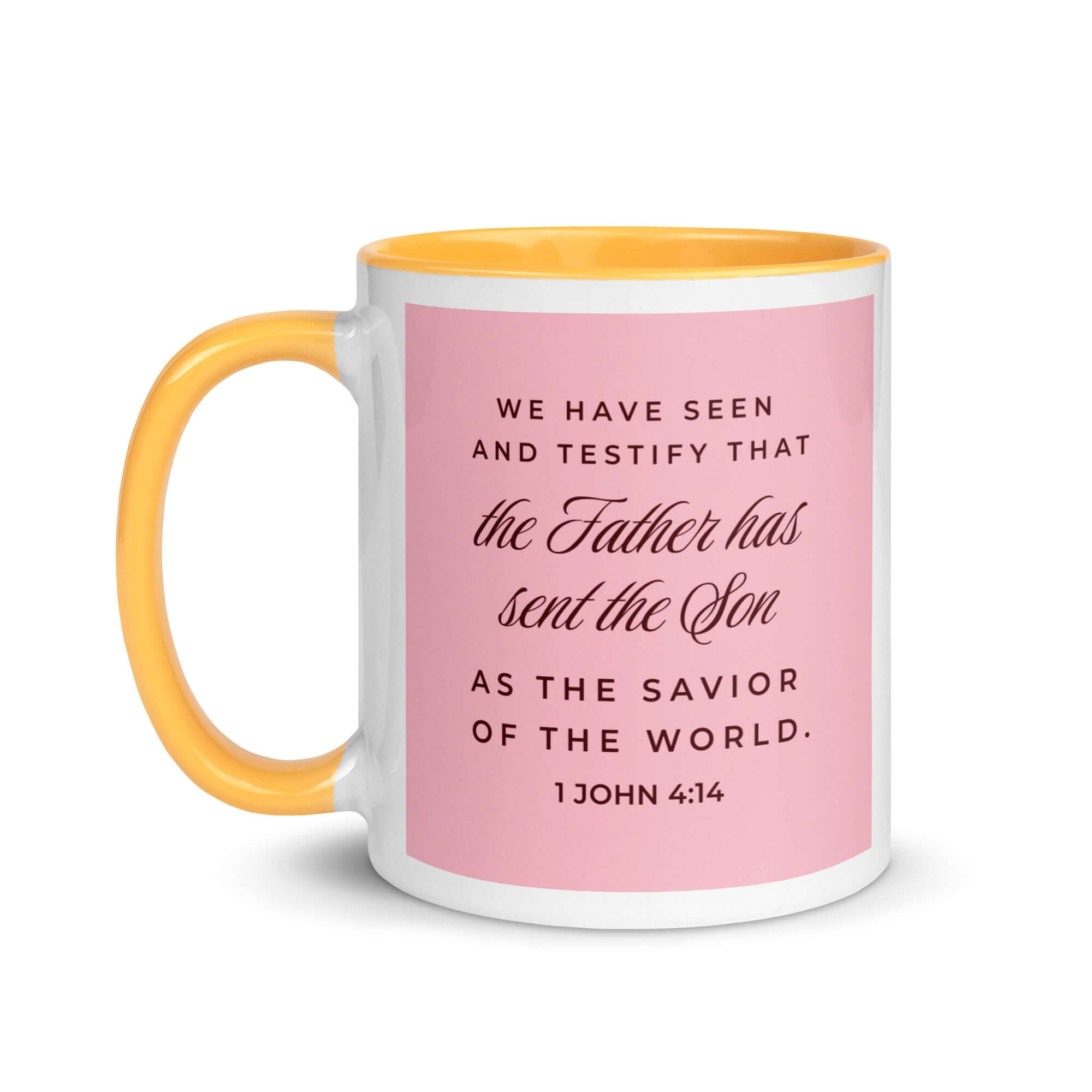 1 John 4:14 Bible Verse, We have seen White Ceramic Mug with Color Inside