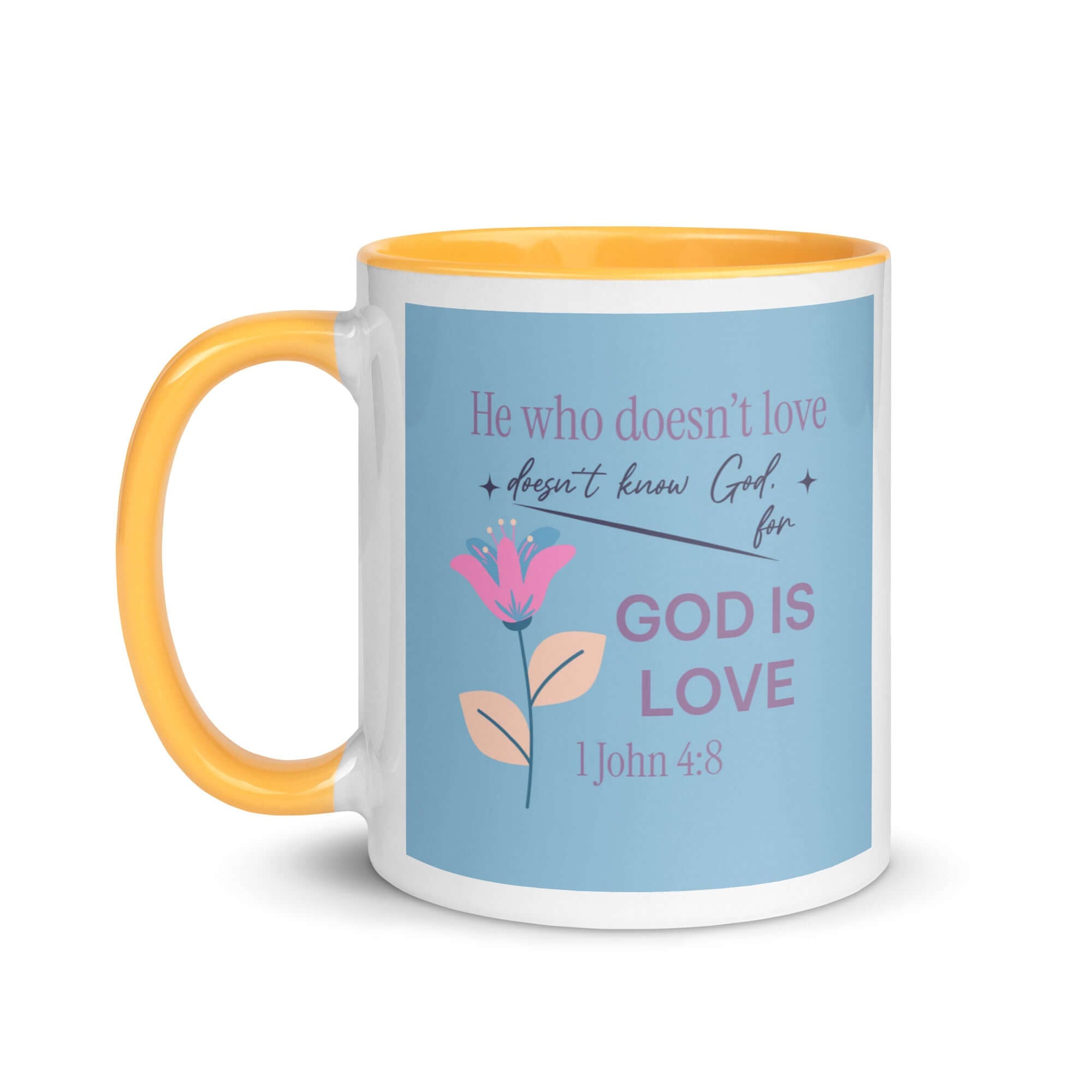 1 John 4:8 Bible Verse, doesn’t love White Ceramic Mug with Color Inside