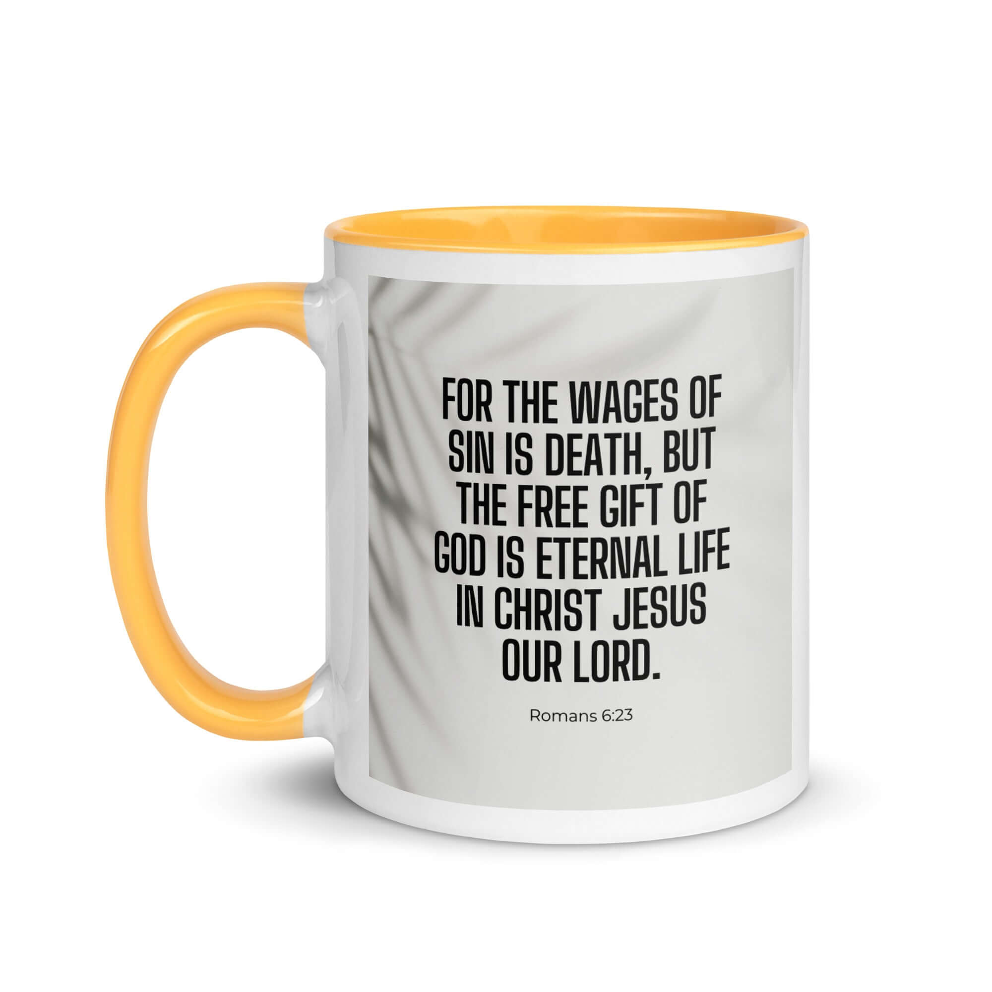 Romans 6:23 Bible Verse, eternal life White Ceramic Mug with Color Inside