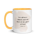 Romans 3:23 Bible Verse, fall short White Ceramic Mug with Color Inside