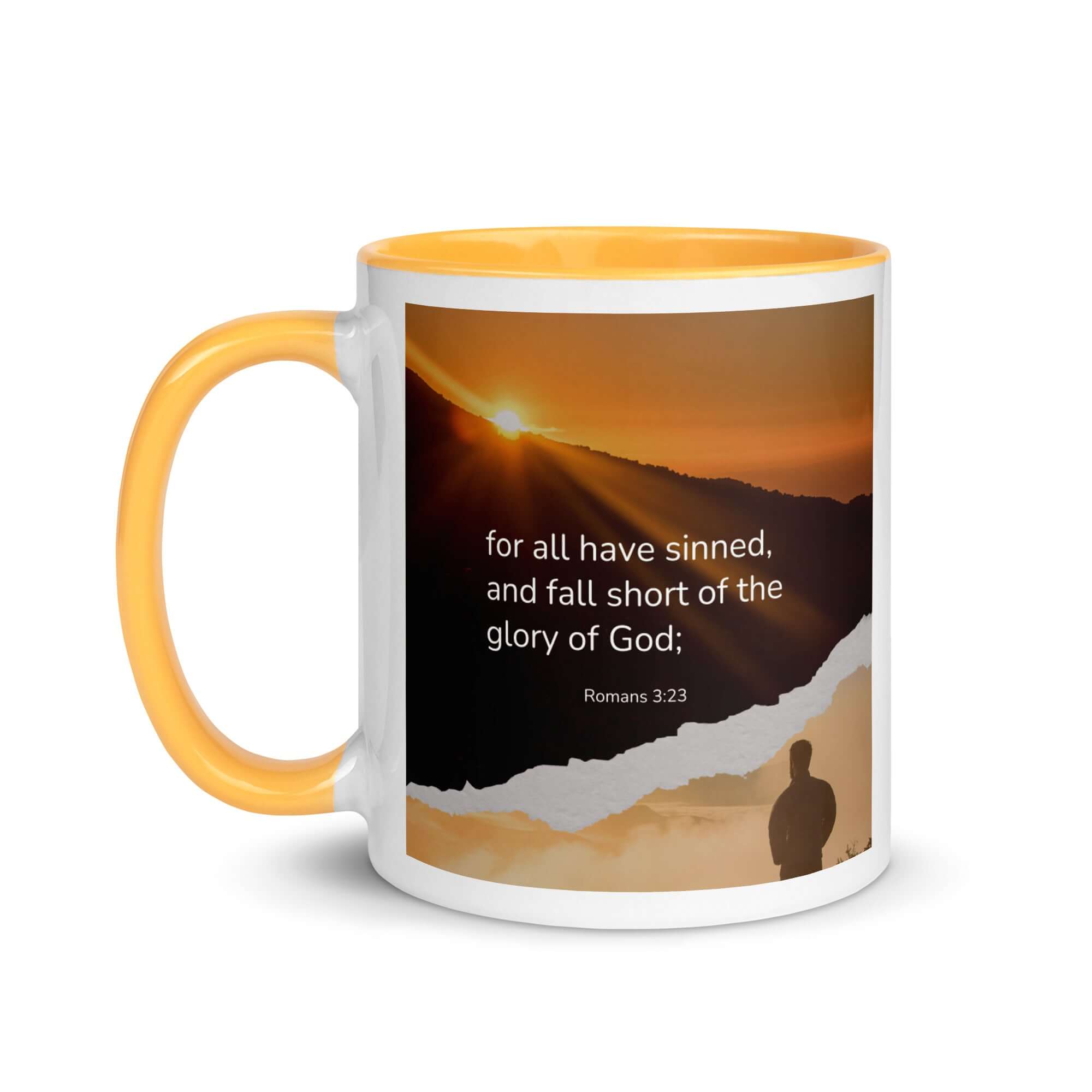 Romans 3:23 Bible Verse, of God White Ceramic Mug with Color Inside