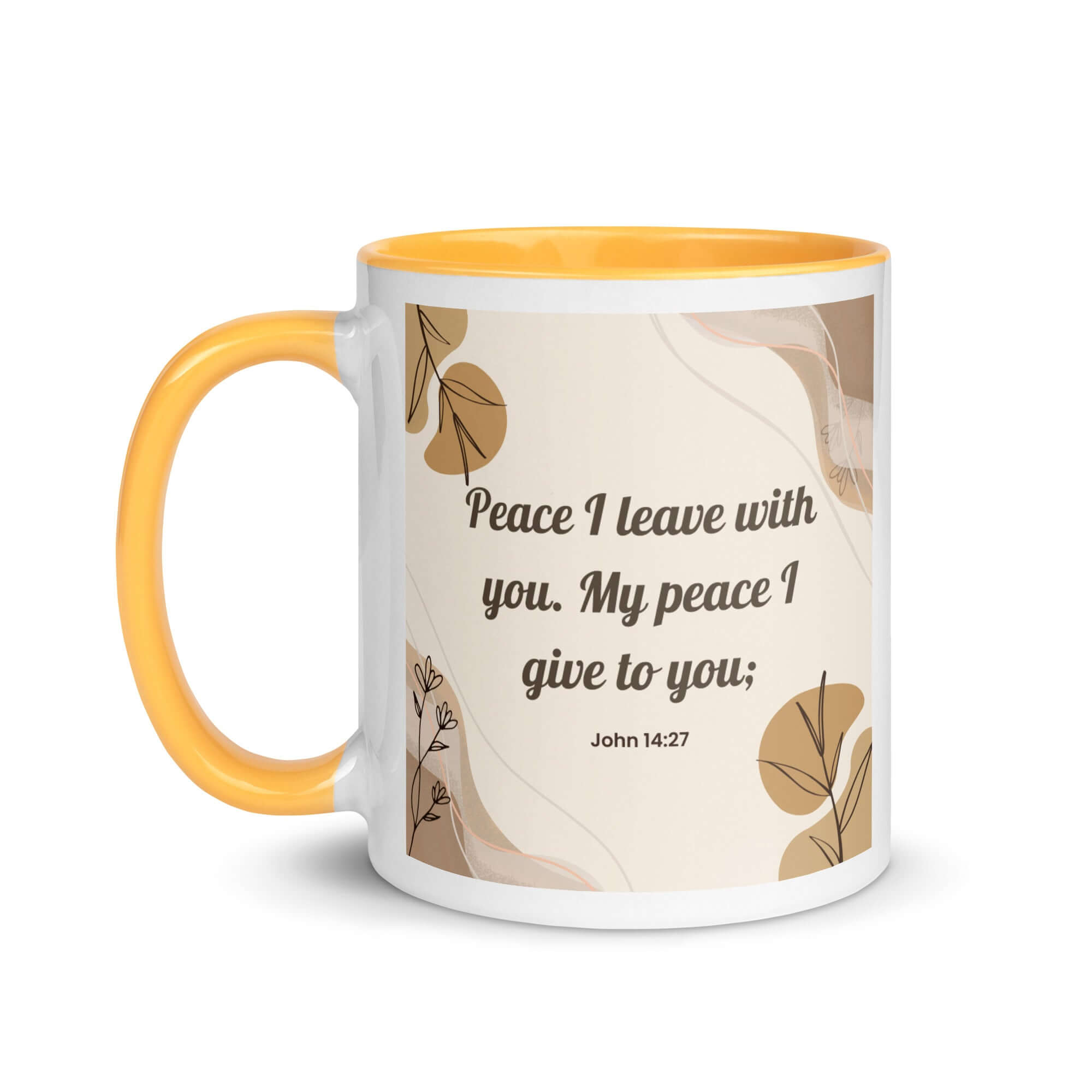 John 14:27 Bible Verse, Peace I White Ceramic Mug with Color Inside
