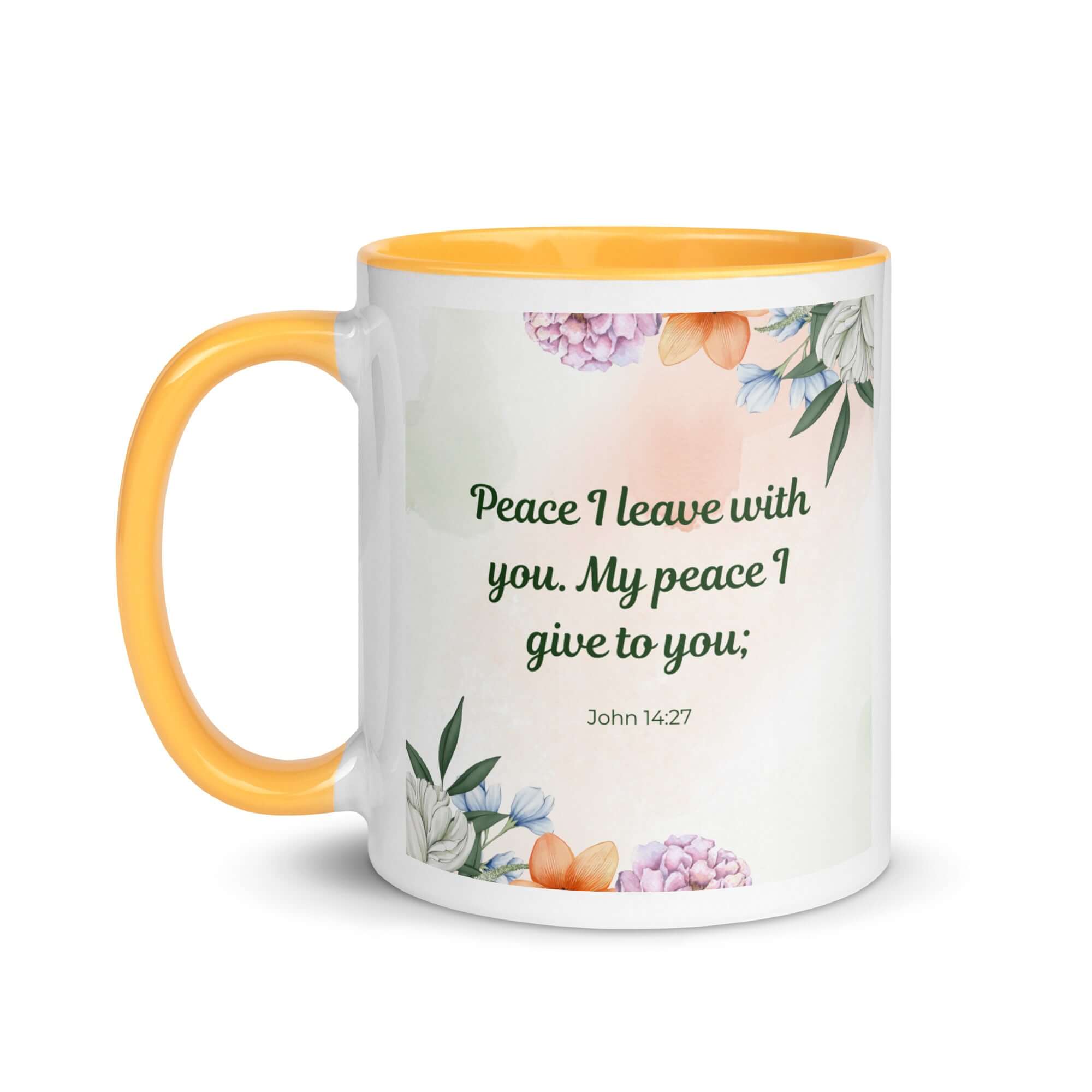 John 14:27 Bible Verse, with you White Ceramic Mug with Color Inside