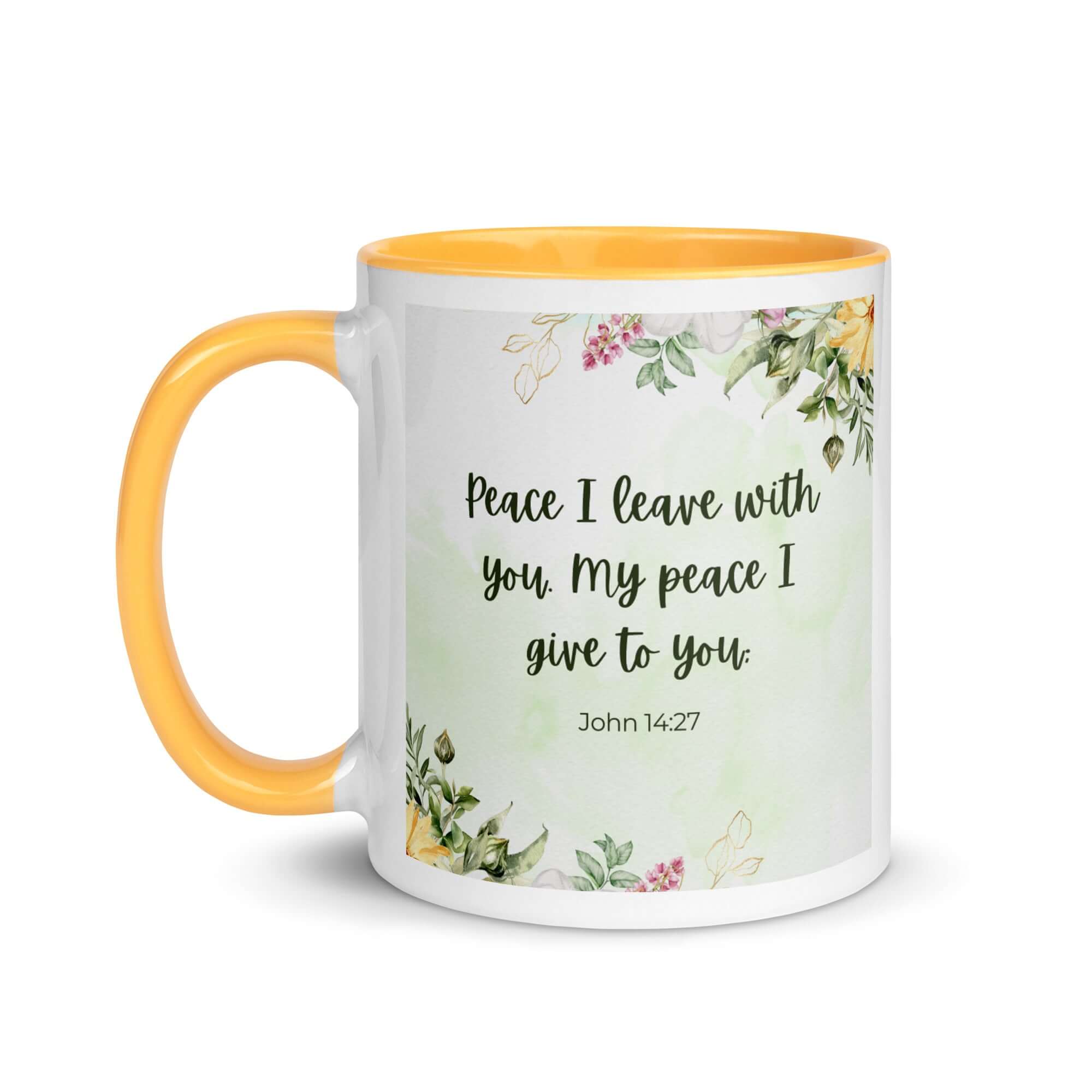 John 14:27 Bible Verse, My peace White Ceramic Mug with Color Inside