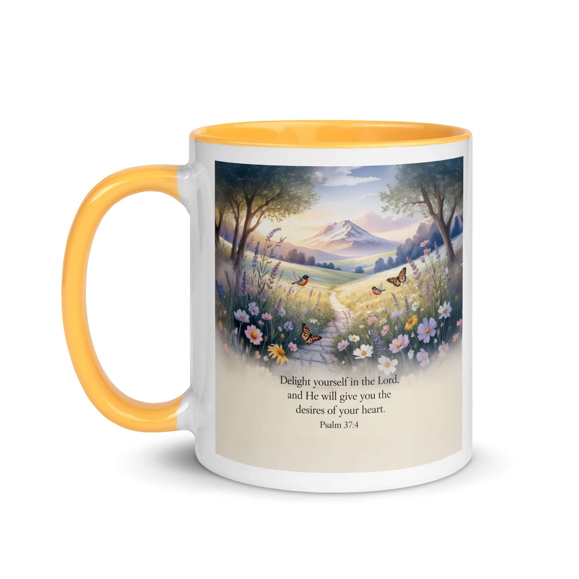 Psalm 37:4 Bible Verse, Delight White Ceramic Mug with Color Inside