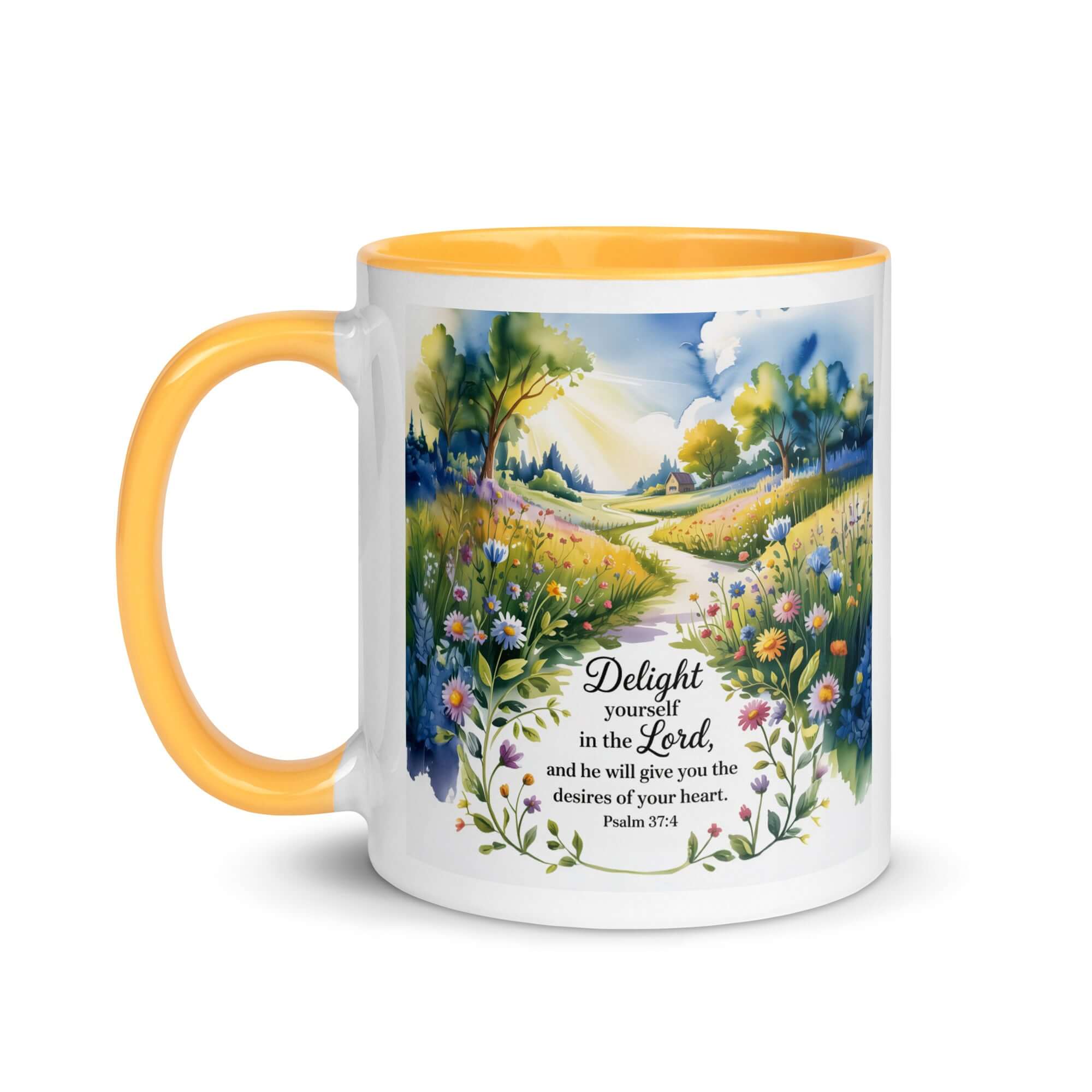 Psalm 37:4 Bible Verse, desires White Ceramic Mug with Color Inside
