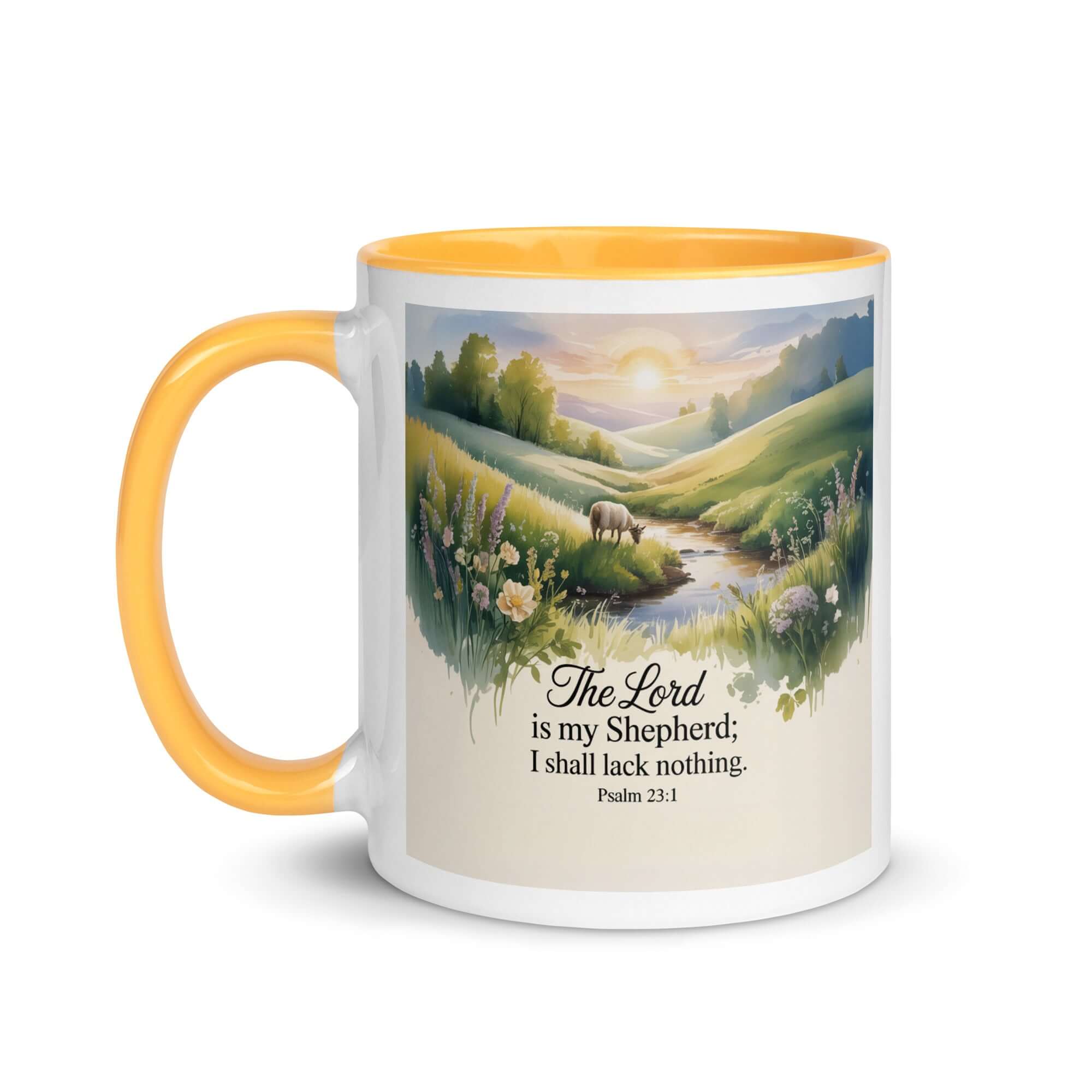 Psalm 23:1 Bible Verse, Lord White Ceramic Mug with Color Inside