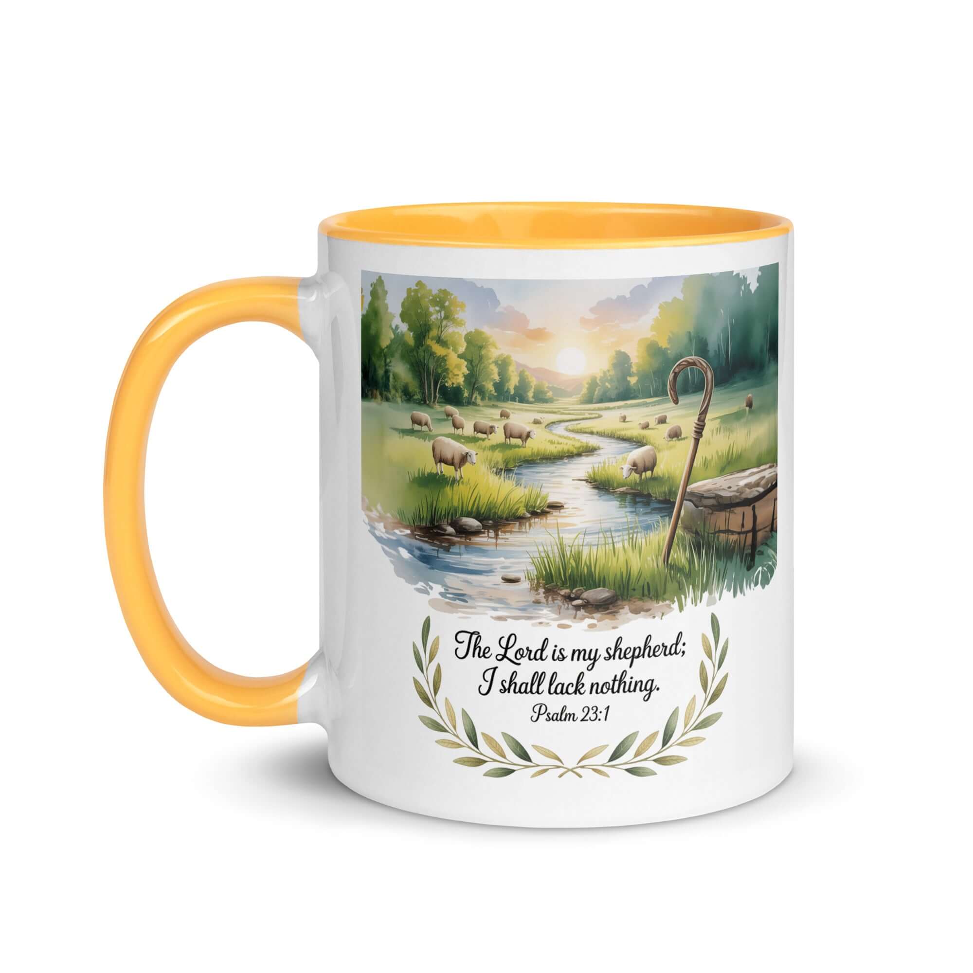 Psalm 23:1 Bible Verse, is my White Ceramic Mug with Color Inside